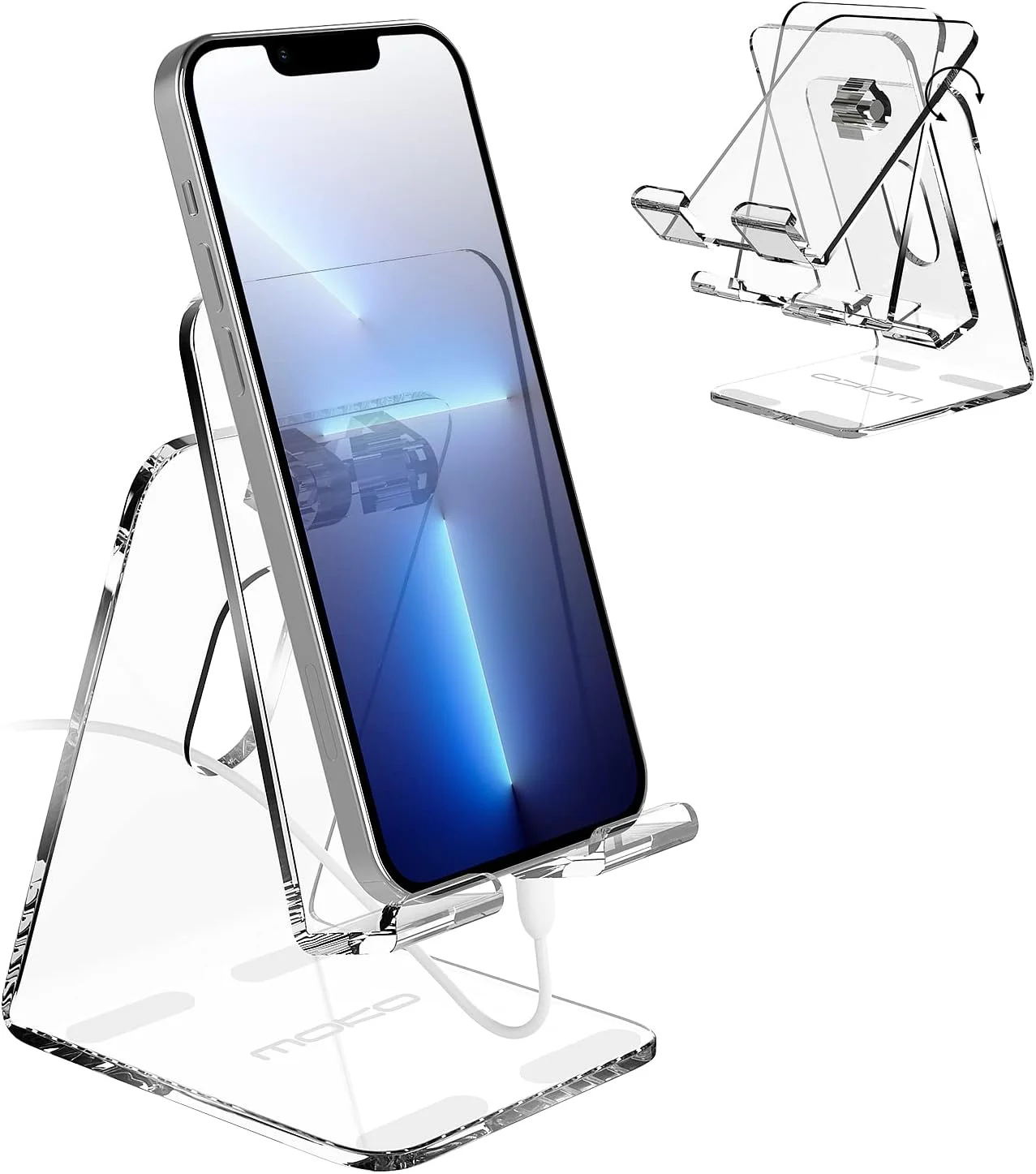 پایه تبلت اکریلیک MoKo، پایه تلفن با زاویه قابل تنظیم برای میز، مناسب برای آیفون 17/17 Air/17 Pro/17 Pro Max، آیفون 16/Pro/Pro Max/Plus، آیفون 15/Pro/Pro Max/Plus، آیفون 14/Pro/Pro Max/Plus، شفاف