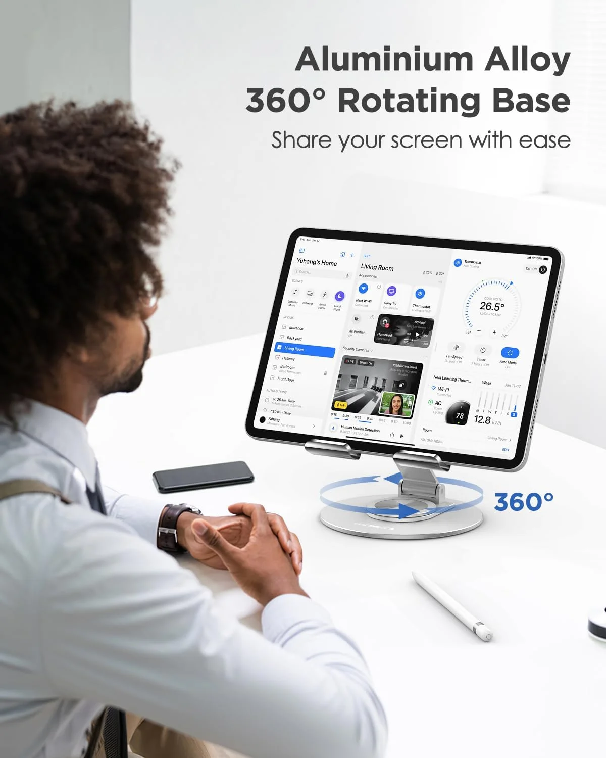 پایه نگهدارنده آیپد قابل تنظیم MoKo - با پایه چرخان 360 درجه، سازگار با دستگاه های 4.7 تا 12.9 اینچی، شفاف + نقره ای پایه نگهدارنده آیپد قابل تنظیم MoKo - با پایه چرخان 360 درجه، سازگار با دستگاه های 4.7 تا 12.9 اینچی، شفاف + نقره ای