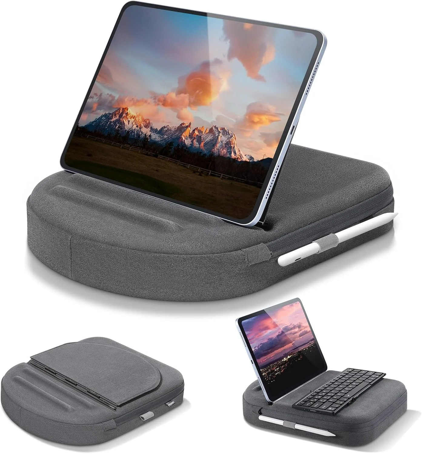 پایه نگهدارنده تبلت MoKo با طراحی زوایای دید قابل تنظیم، هولدر تبلت برای استفاده روی پا/تخت/میز، دارای جای قلم، سازگار با آیپد پرو 11/10.9/10.2 تا 11 اینچ، تلفن، کتاب، خاکستری