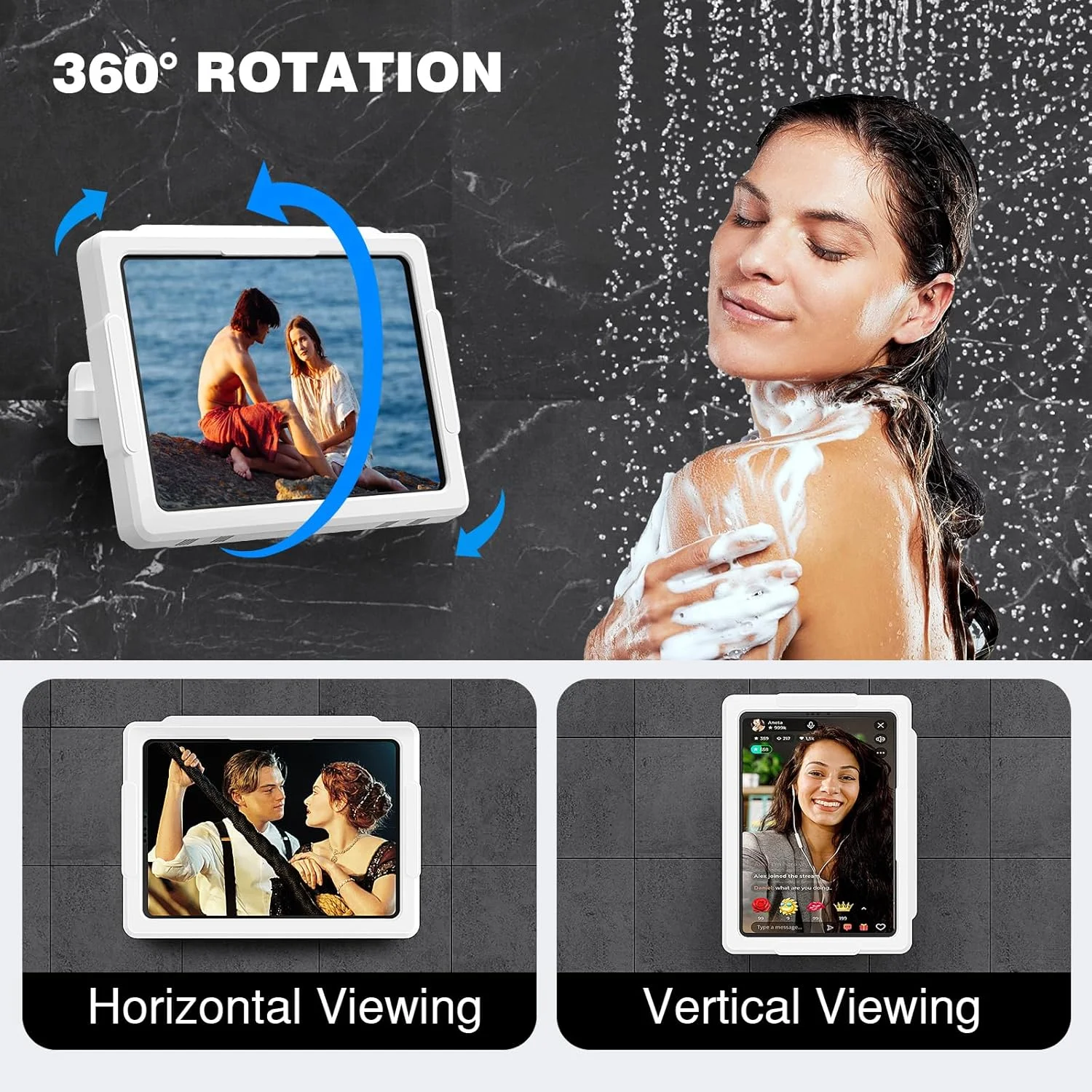 نگهدارنده تبلت دوش MoKo، نگهدارنده ضد آب و کششی آیپد مناسب برای تمام دستگاه ها تا 11 اینچ، نگهدارنده دیواری تبلت با قابلیت چرخش 360 درجه با صفحه لمسی ضد مه، 2 حالت قرارگیری، برای حمام و آشپزخانه نگهدارنده تبلت دوش MoKo، نگهدارنده ضد آب و کششی آیپد مناسب برای تمام دستگاه ها تا 11 اینچ، نگهدارنده دیواری تبلت با قابلیت چرخش 360 درجه با صفحه لمسی ضد مه، 2 حالت قرارگیری، برای حمام و آشپزخانه