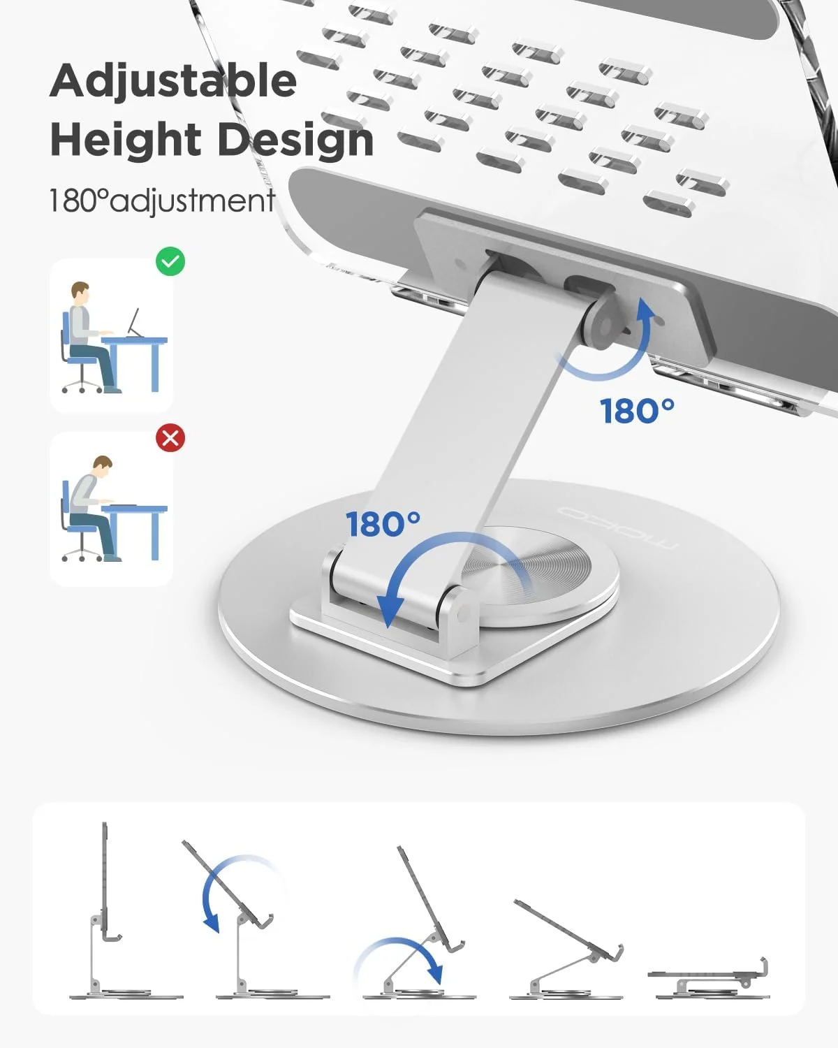پایه نگهدارنده آیپد قابل تنظیم MoKo - با پایه چرخان 360 درجه، سازگار با دستگاه های 4.7 تا 12.9 اینچی، شفاف + نقره ای پایه نگهدارنده آیپد قابل تنظیم MoKo - با پایه چرخان 360 درجه، سازگار با دستگاه های 4.7 تا 12.9 اینچی، شفاف + نقره ای