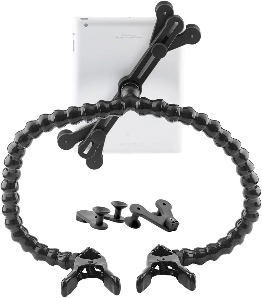 نگهدارنده تبلت MOGO ModularHose با گیره فنری سنگین (تا 2 اینچ باز می شود)، سازگار با تبلت ها و قاب ها تا 14.25 اینچ (iPad, iPad Air, iPad Pro 11, Samsung Tab, Microsoft Surface)، دارای دو بازوی 18 اینچی