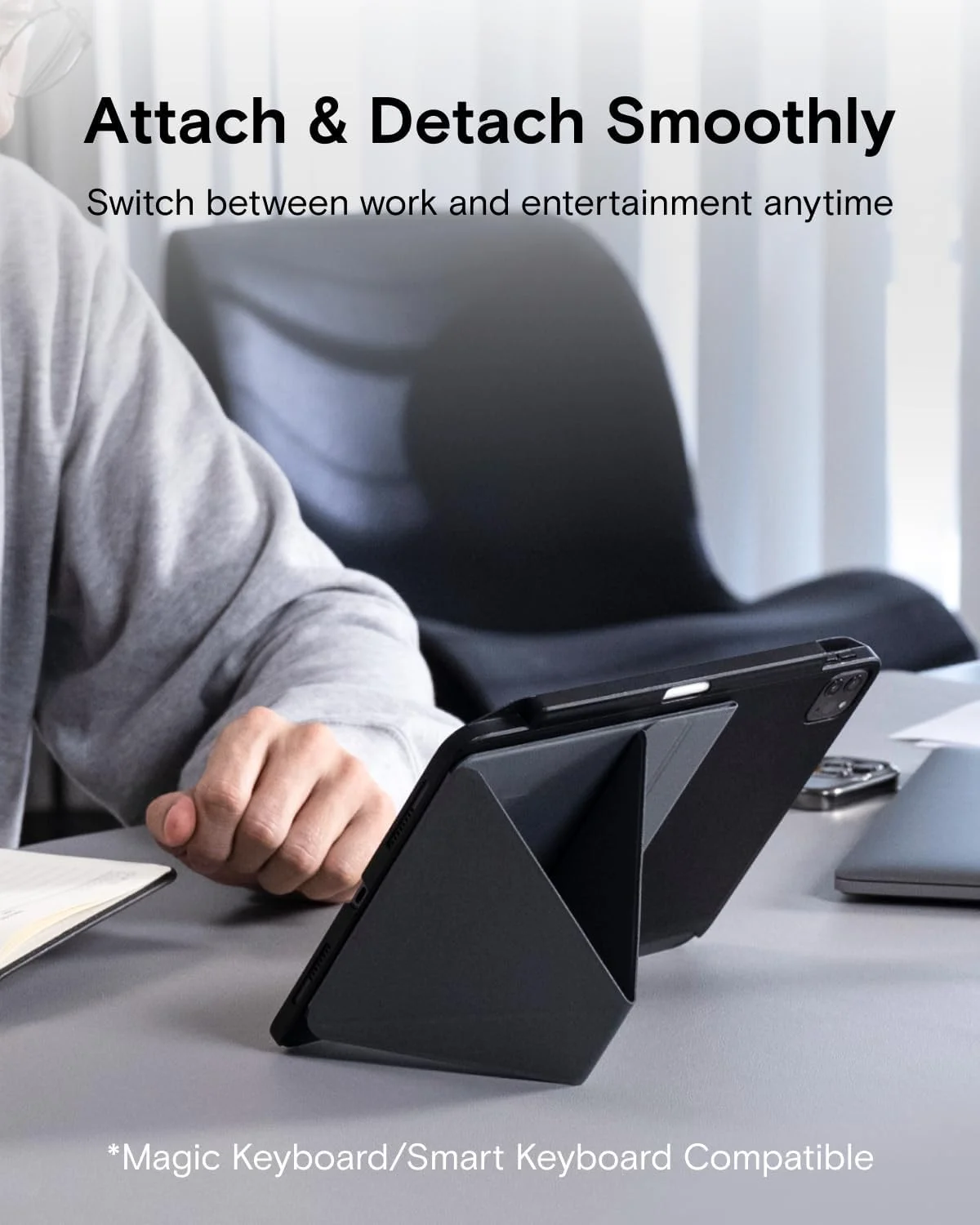 پایه تبلت تاشو و قابل تنظیم MOFT، طراحی فوق العاده باریک، سازگار با آیپد پرو، آیپد ایر 9.7 اینچ و تبلت های بزرگتر، خاکستری خنک