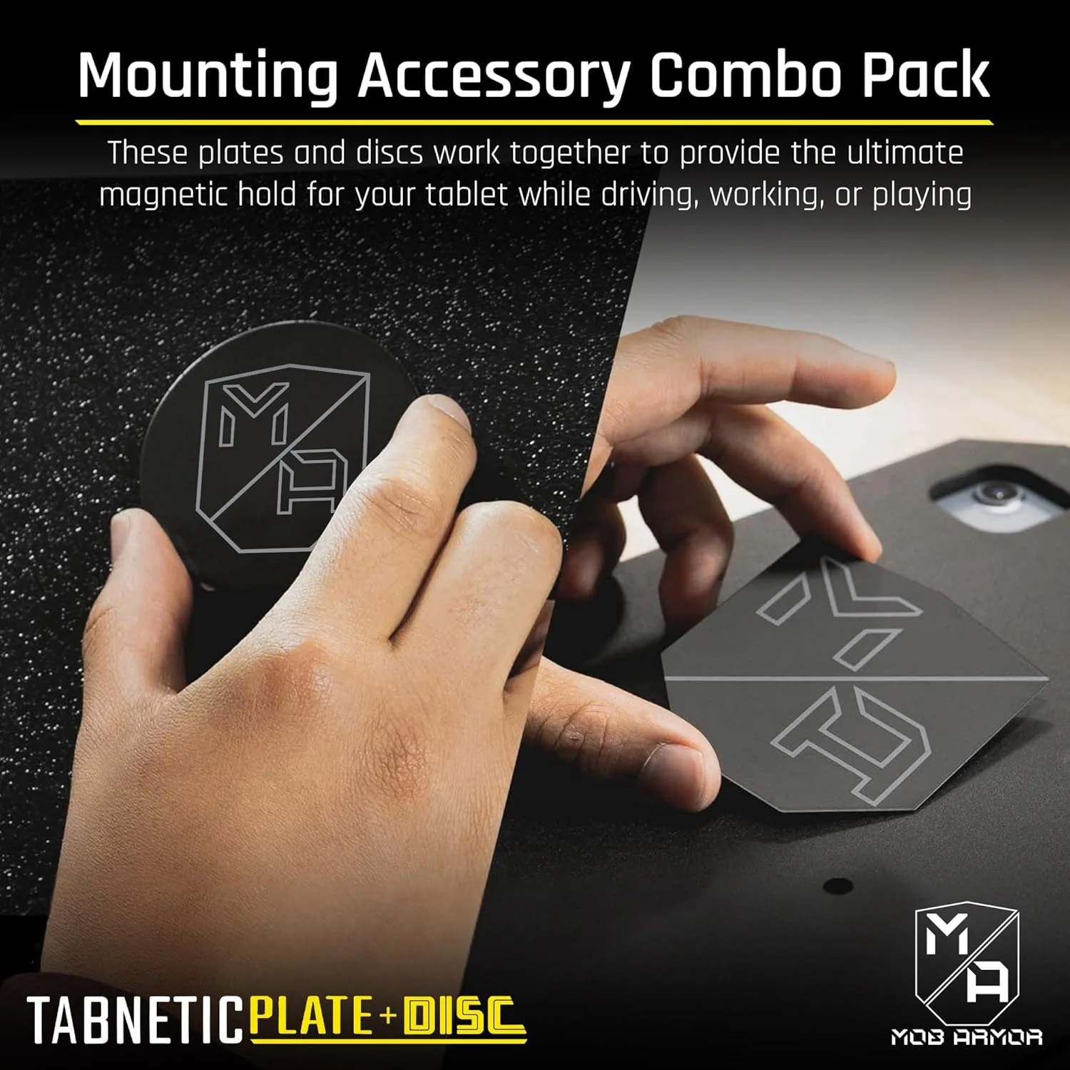 مجموعه ترکیبی Mob Armor TabNetic - راه حل نصب تبلت مغناطیسی با صفحه فلزی سنگین، دیسک نصب قابل تنظیم و استیکرهای مغناطیسی چسب قوی 3M VHB بدون علامت برای نصب تبلت در خودرو مجموعه ترکیبی Mob Armor TabNetic - راه حل نصب تبلت مغناطیسی با صفحه فلزی سنگین، دیسک نصب قابل تنظیم و استیکرهای مغناطیسی چسب قوی 3M VHB بدون علامت برای نصب تبلت در خودرو