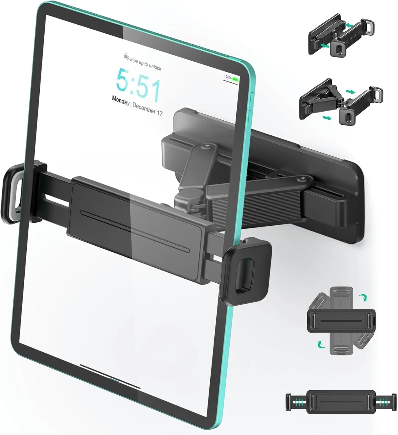 نگهدارنده دیواری تبلت، چرخش 360 درجه، بدون نیاز به سوراخکاری، کاملا قابل تنظیم برای یوگا، آشپزخانه، مناسب برای آیپد پرو/مینی/ایر 4.7 تا 12.9 اینچ، کیندل (مشکی)