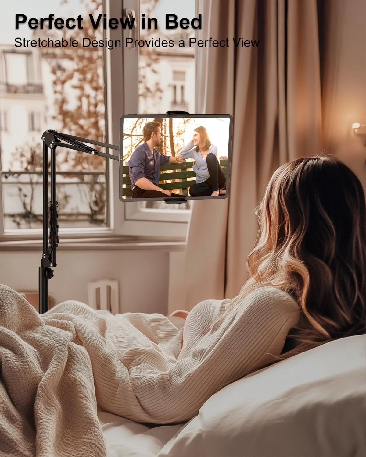 پایه نگهدارنده تبلت با پایه پایدار 5 کیلوگرمی و گیره رومیزی، بازوی کششی با ارتفاع قابل تنظیم و نگهدارنده دوگانه چرخان، سازگار با آیفون، آیپد پرو ایر مینی، گلکسی تب، کیندل، تلفن ها (11.4-33 سانتی متر)