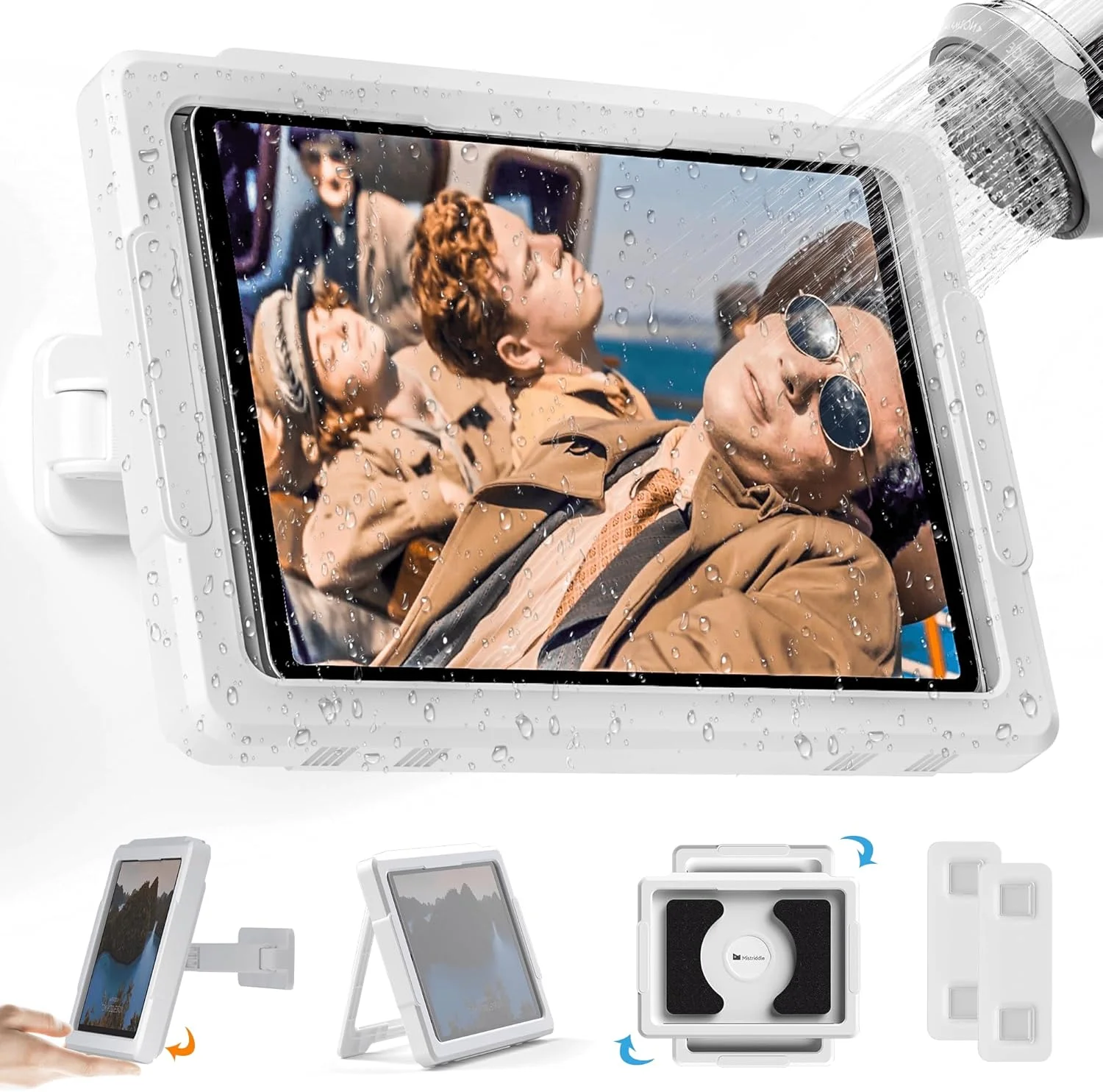 نگهدارنده ضدآب آیپد برای دوش با قابلیت چرخش 480 درجه، جمع شونده و قابل تنظیم، نصب دیواری تا 11 اینچ، نگهدارنده تبلت برای حمام و وان، دارای 2 چسب، مناسب برای آیپد و آیپد پرو 11 (سفید)