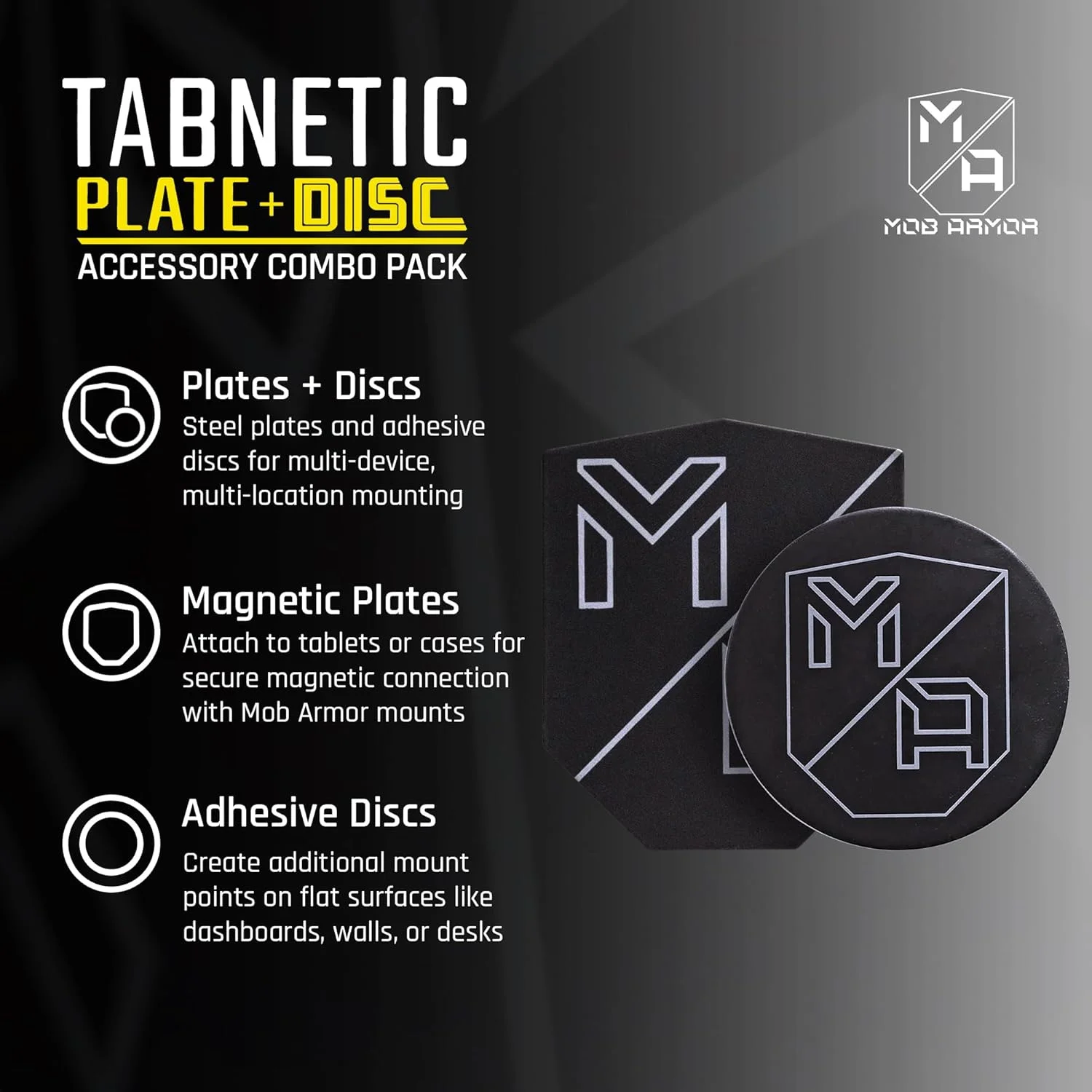 مجموعه ترکیبی Mob Armor TabNetic - راه حل نصب تبلت مغناطیسی با صفحه فلزی سنگین، دیسک نصب قابل تنظیم و استیکرهای مغناطیسی چسب قوی 3M VHB بدون علامت برای نصب تبلت در خودرو مجموعه ترکیبی Mob Armor TabNetic - راه حل نصب تبلت مغناطیسی با صفحه فلزی سنگین، دیسک نصب قابل تنظیم و استیکرهای مغناطیسی چسب قوی 3M VHB بدون علامت برای نصب تبلت در خودرو