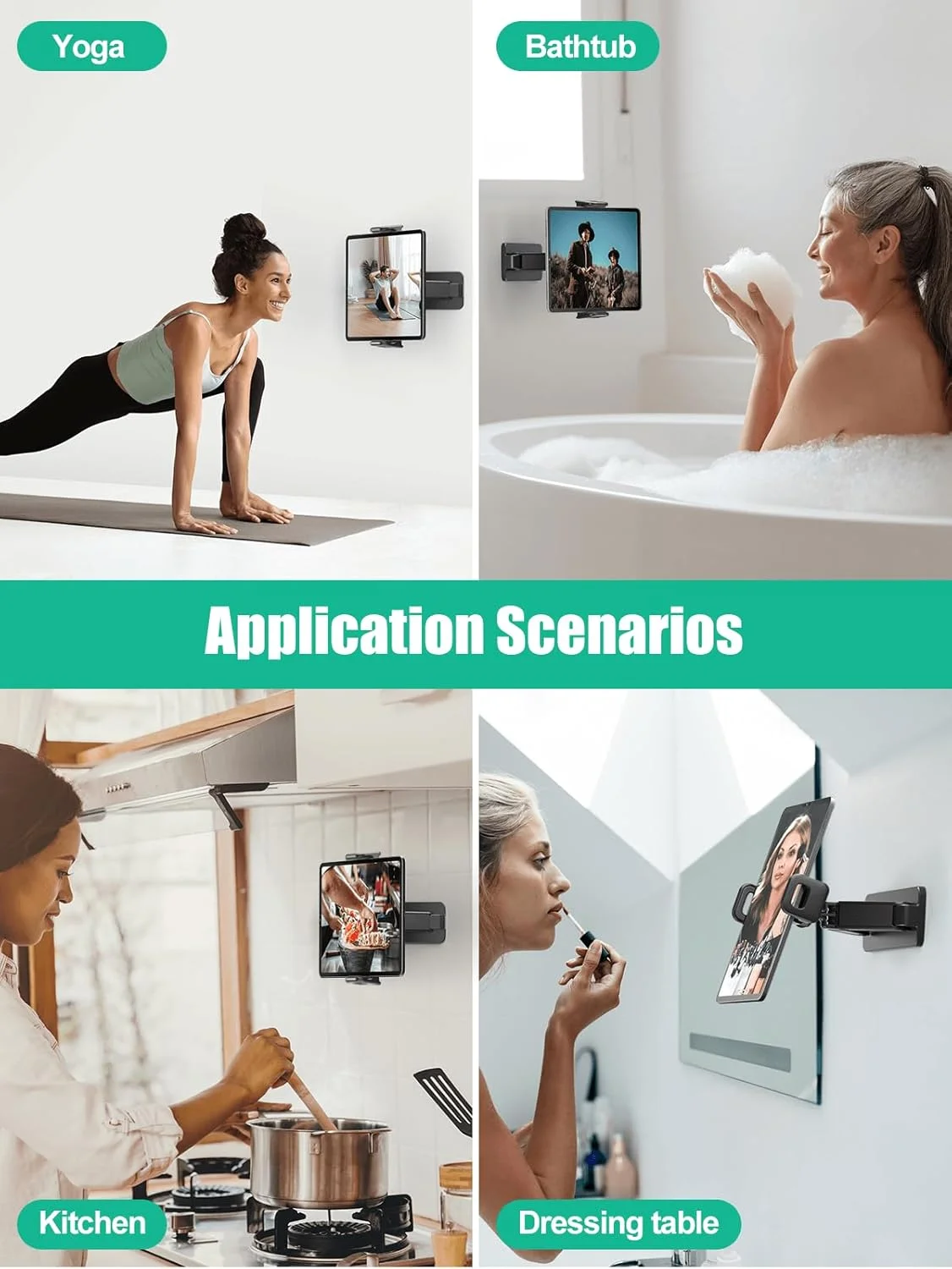 نگهدارنده دیواری تبلت، چرخش 360 درجه، بدون نیاز به سوراخکاری، کاملا قابل تنظیم برای یوگا، آشپزخانه، مناسب برای آیپد پرو/مینی/ایر 4.7 تا 12.9 اینچ، کیندل (مشکی) نگهدارنده دیواری تبلت، چرخش 360 درجه، بدون نیاز به سوراخکاری، کاملا قابل تنظیم برای یوگا، آشپزخانه، مناسب برای آیپد پرو/مینی/ایر 4.7 تا 12.9 اینچ، کیندل (مشکی)