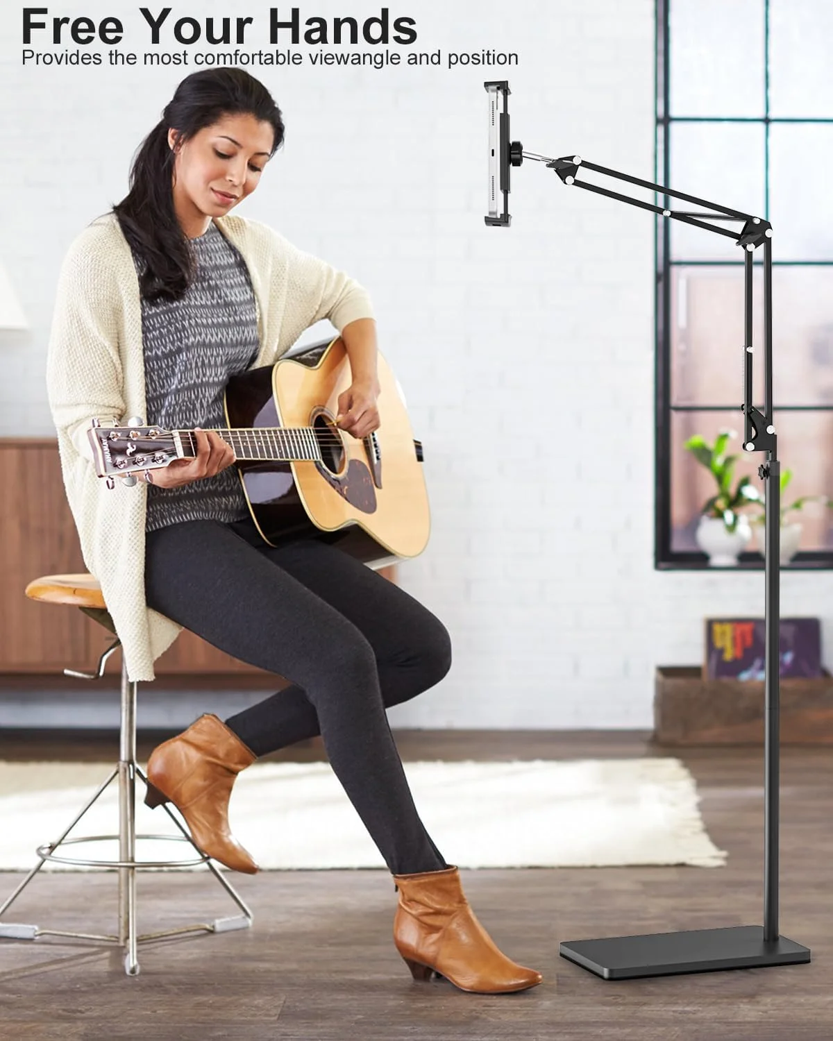 پایه نگهدارنده تبلت با پایه پایدار 5 کیلوگرمی و گیره رومیزی، بازوی کششی با ارتفاع قابل تنظیم و نگهدارنده دوگانه چرخان، سازگار با آیفون، آیپد پرو ایر مینی، گلکسی تب، کیندل، تلفن ها (11.4-33 سانتی متر)