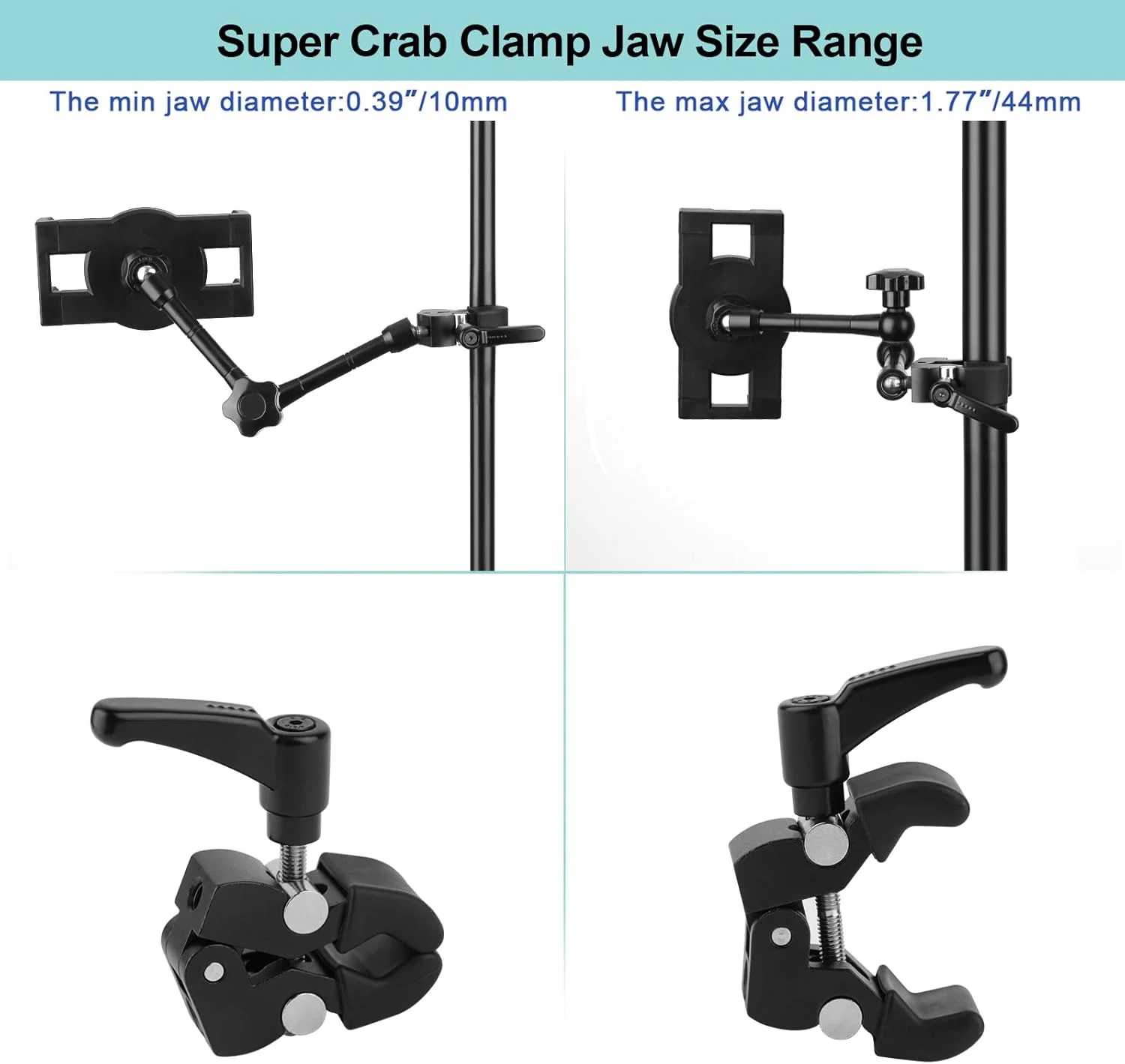 نگهدارنده آیپد برای پایه میکروفون/پایه نت موسیقی، پایه تبلت سازگار با 4.7 تا 12.9 اینچ / نکسوس / الجی جی پد / کتابخوان الکترونیکی / سوییچ / آیفون، بازوی آلیاژ آلومینیوم 10 اینچی قابل تنظیم 360 درجه نگهدارنده آیپد برای پایه میکروفون/پایه نت موسیقی، پایه تبلت سازگار با 4.7 تا 12.9 اینچ / نکسوس / الجی جی پد / کتابخوان الکترونیکی / سوییچ / آیفون، بازوی آلیاژ آلومینیوم 10 اینچی قابل تنظیم 360 درجه