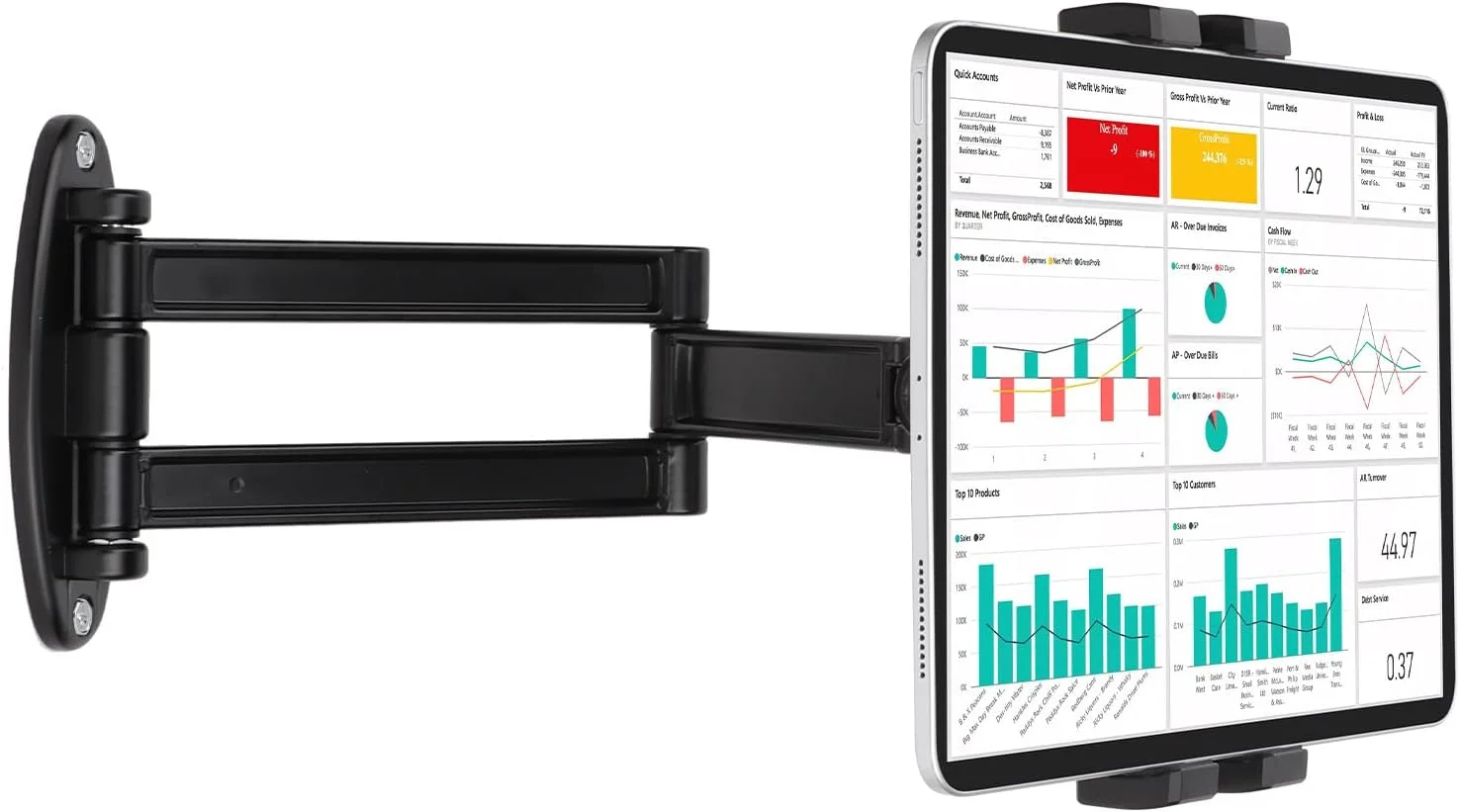 پایه نگهدارنده تبلت تاشو دیواری، پایه دیواری آلومینیومی قابل افزایش طول برای تبلت های 7 تا 12.9 اینچی آیپد/نکسوس/ال‌جی جی پد/کتابخوان الکترونیکی/سوییچ، بازوی مفصلی قابل تنظیم با قابلیت چرخش