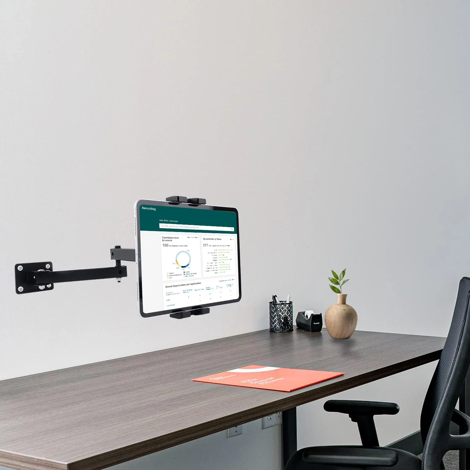 پایه نگهدارنده تبلت دیواری تاشو، پایه نگهدارنده تبلت با قابلیت تنظیم 360 درجه، بازوی آلیاژ آلومینیوم مفصلی دو مرحله ای قابل افزایش، سازگار با آیپد/نکسوس/کتابخوان الکترونیکی/سوییچ/آیفون 4.7 تا 12.9 اینچی