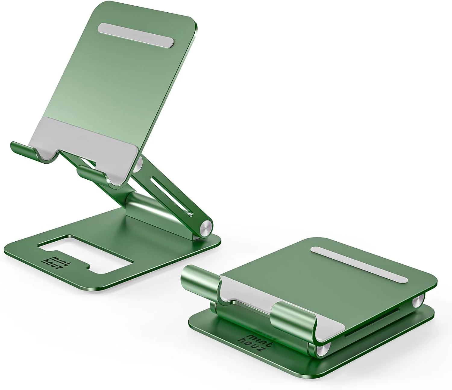 پایه تبلت Minthouz، نگهدارنده تبلت قابل تنظیم چند زاویه، پایه آلومینیومی آیپد سازگار با آیفون 17 16 15 14 13 پرو مکس مینی، 12 11 XR X8 پلاس SE، تلفن هوشمند - سبز