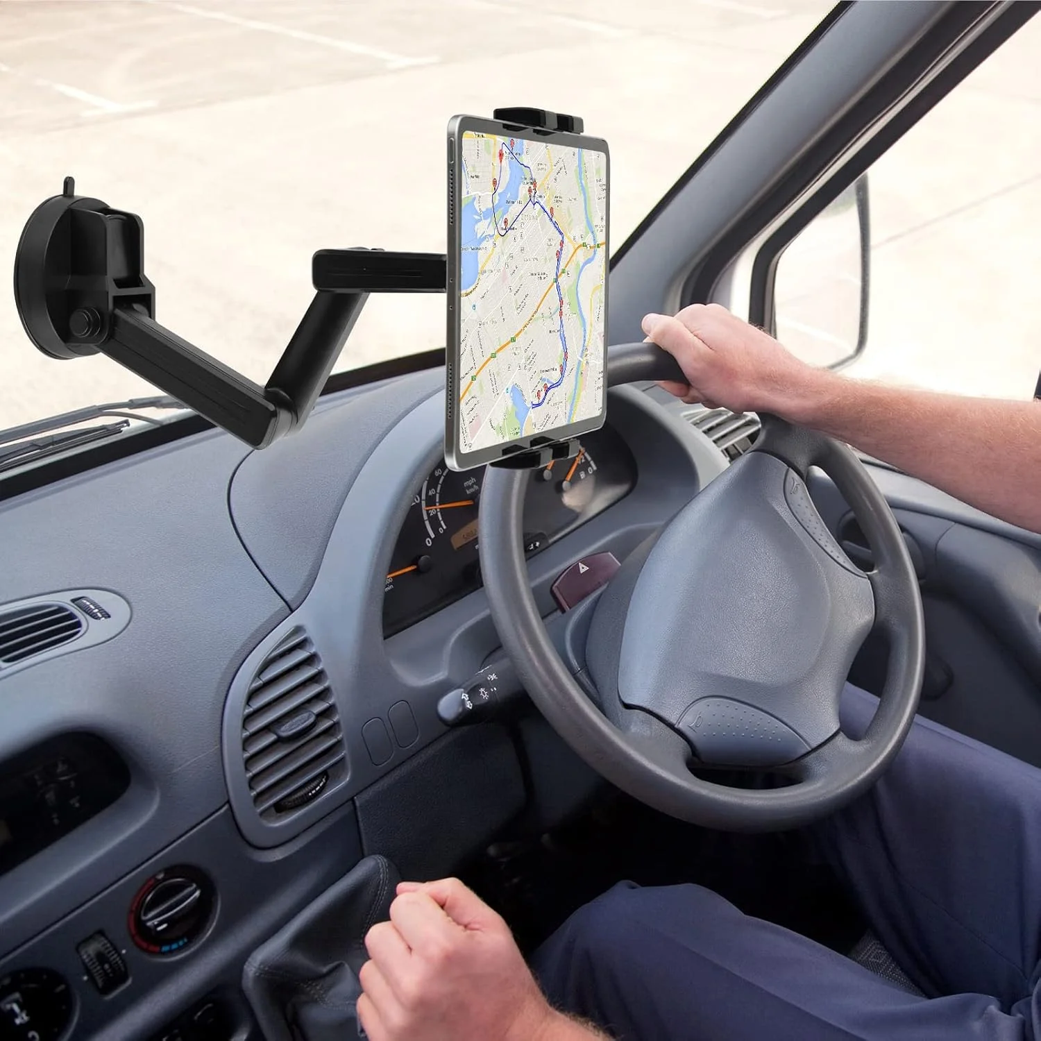 نگهدارنده تبلت برای کامیون - پایه تبلت با مکنده قوی، بازوی قابل تنظیم 43 سانتی متری، سازگار با تبلت های 4.7 تا 12.9 اینچی