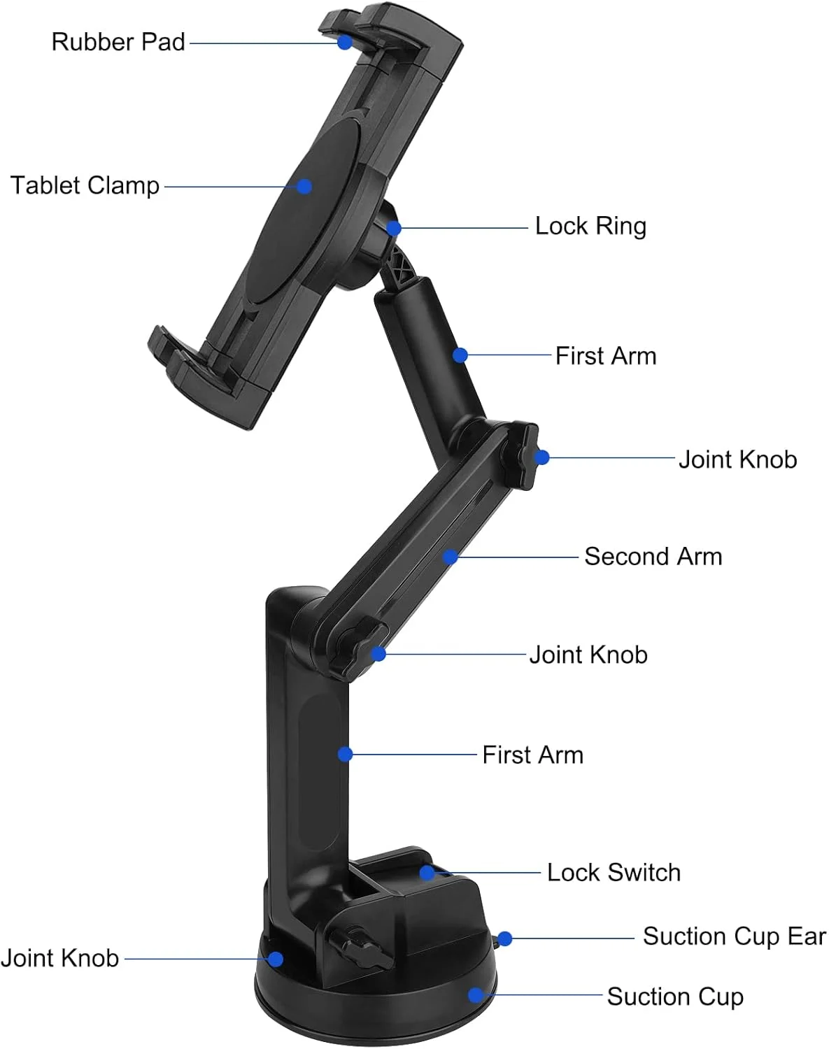 نگهدارنده تبلت برای کامیون - پایه تبلت با مکنده قوی، بازوی قابل تنظیم 43 سانتی متری، سازگار با تبلت های 4.7 تا 12.9 اینچی