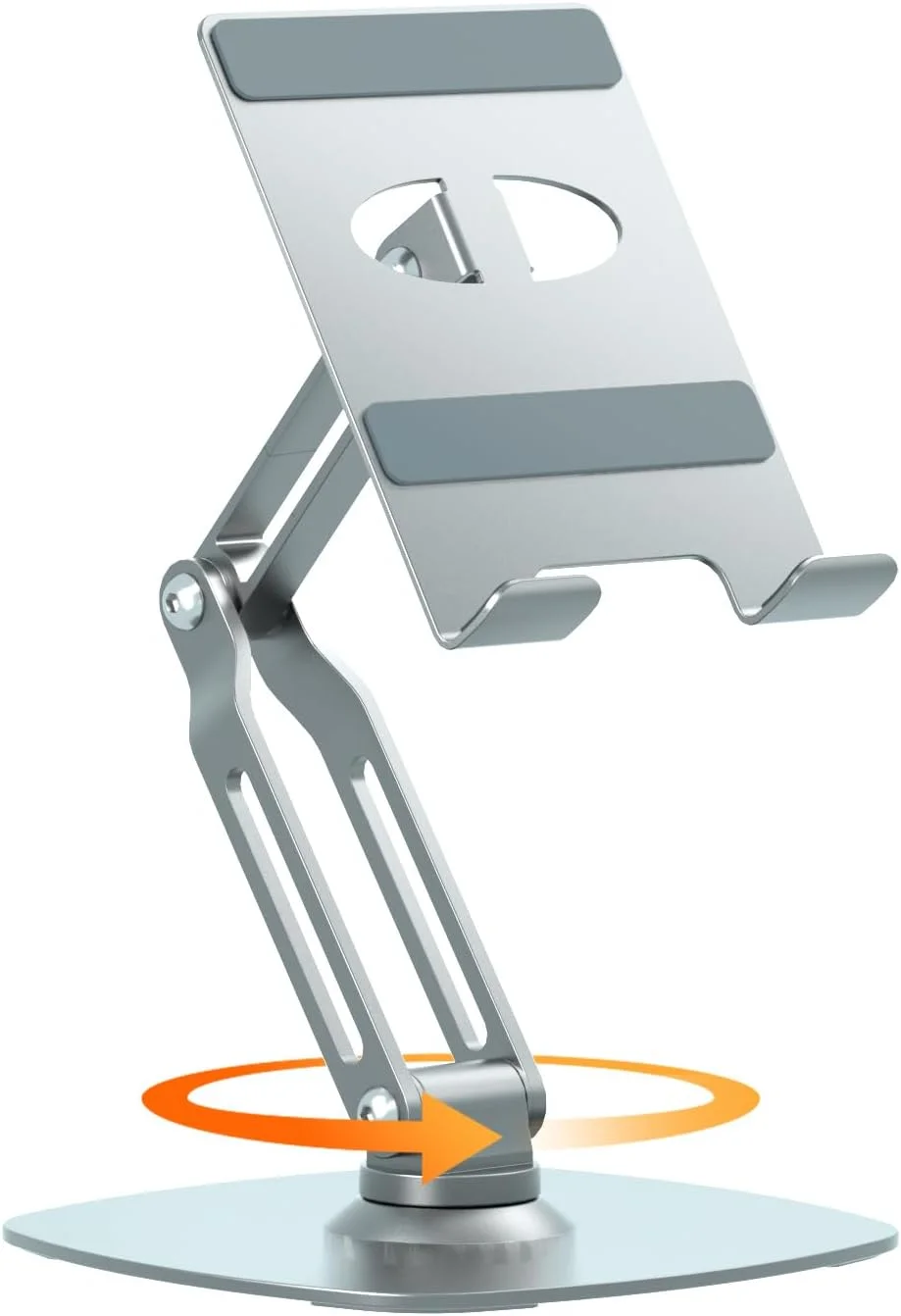 پایه تبلت آلومینیومی برای میز - پایه آیپد تاشو و قابل تنظیم با پایه چرخان 360 درجه، نگهدارنده آیپد تمام فلزی سازگار با تبلت ها، کیندل، آیفون و دستگاه های 4-15.9 اینچی (813001)