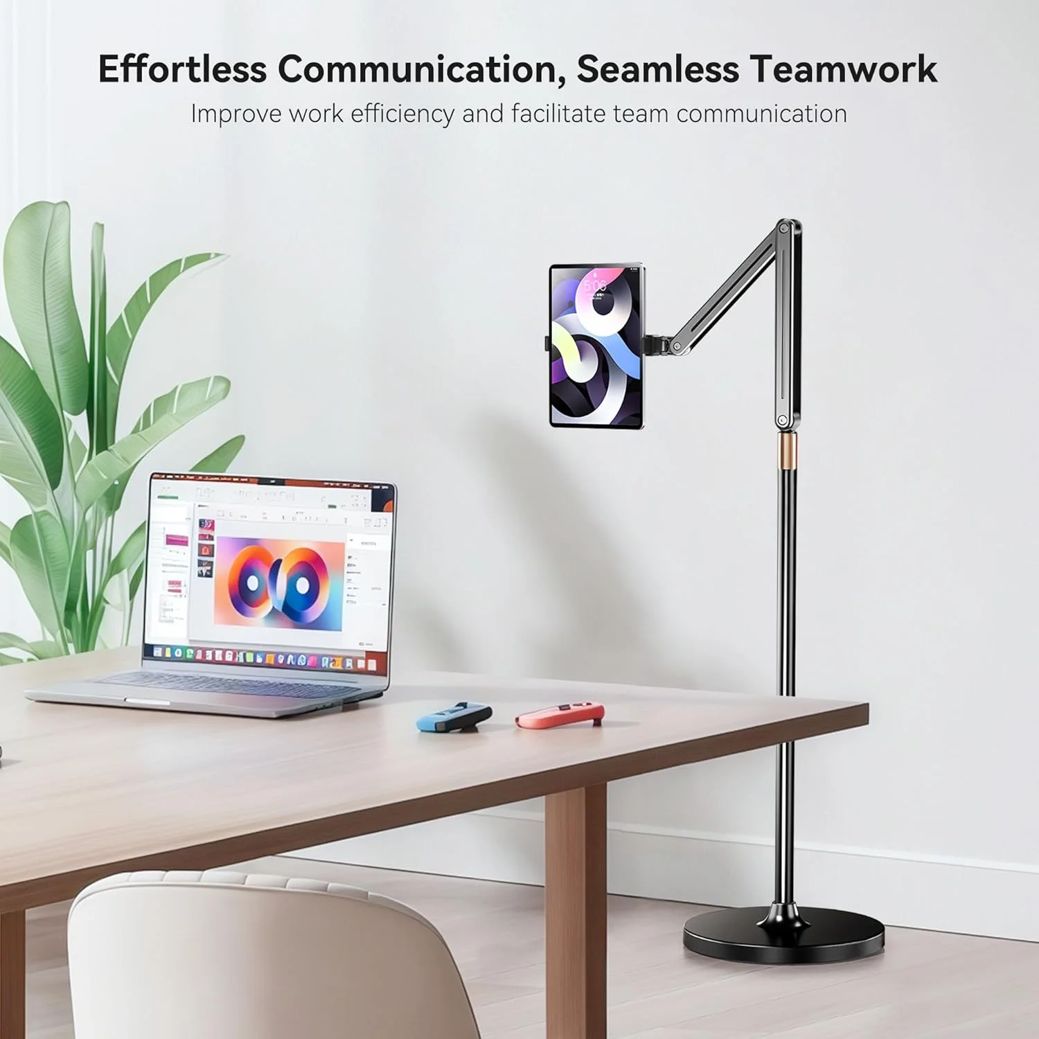 پایه نگهدارنده تبلت، پایه رومیزی آیپد با قابلیت تنظیم زاویه و ارتفاع، پایه نگهدارنده دوگانه آیپد و تلفن مدل 2025، نگهدارنده 360 درجه تبلت برای پخش زنده، عکس های از بالا و ضبط چند زاویه ای (4.7 اینچ - 13 اینچ)