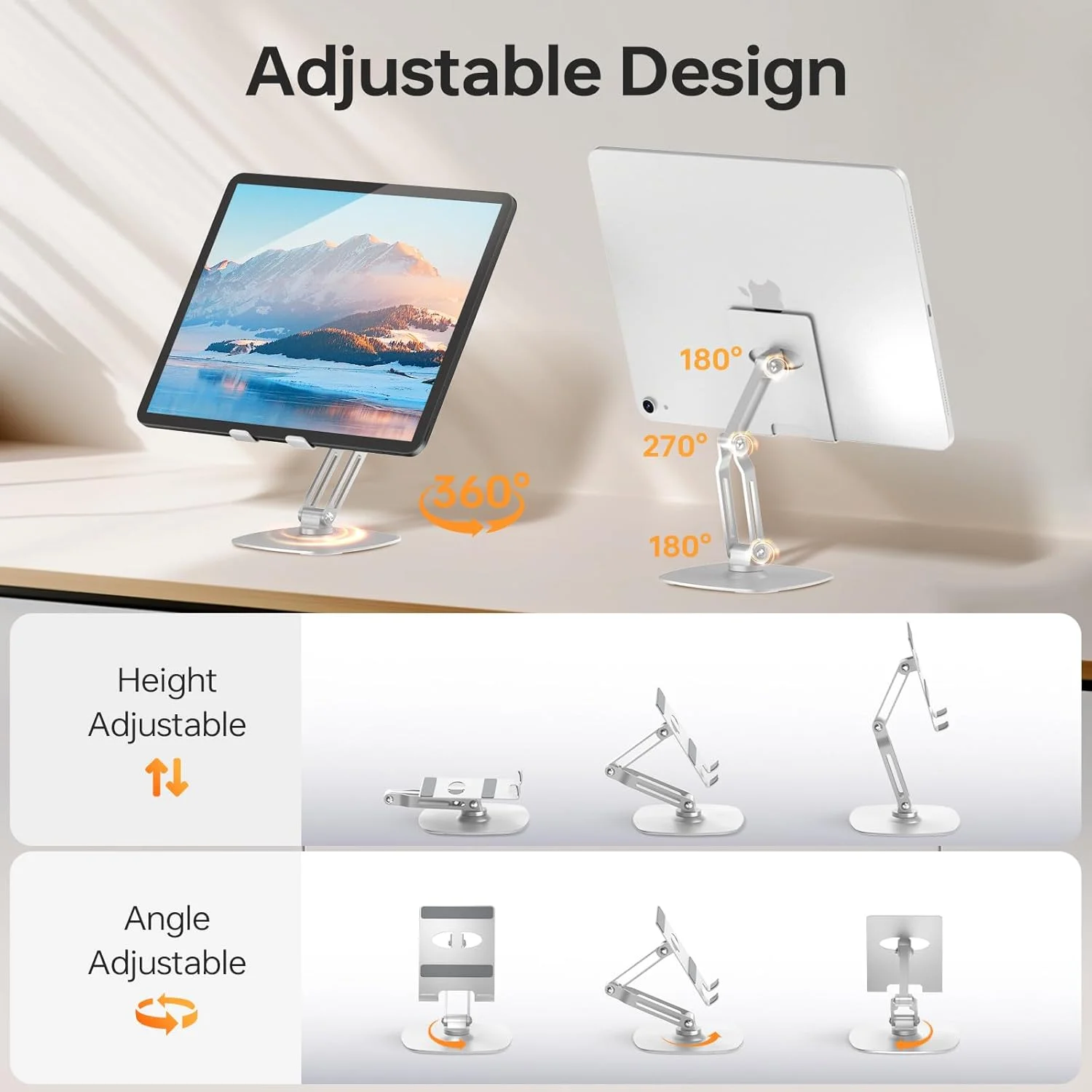 پایه تبلت آلومینیومی برای میز - پایه آیپد تاشو و قابل تنظیم با پایه چرخان 360 درجه، نگهدارنده آیپد تمام فلزی سازگار با تبلت ها، کیندل، آیفون و دستگاه های 4-15.9 اینچی (813001) پایه تبلت آلومینیومی برای میز - پایه آیپد تاشو و قابل تنظیم با پایه چرخان 360 درجه، نگهدارنده آیپد تمام فلزی سازگار با تبلت ها، کیندل، آیفون و دستگاه های 4-15.9 اینچی (813001)