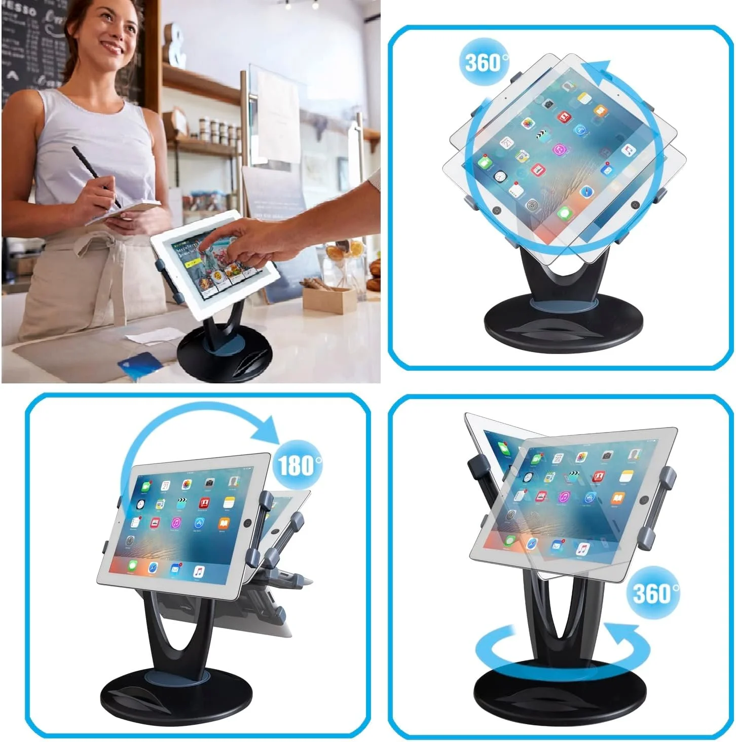 پایه بزرگ تبلت POS، پایه تبلت تجاری چرخشی، پایه گردان برای صندوق فروشگاهی، دفتر، ویترین، صندوقدار و کسب و کار پایه بزرگ تبلت POS، پایه تبلت تجاری چرخشی، پایه گردان برای صندوق فروشگاهی، دفتر، ویترین، صندوقدار و کسب و کار