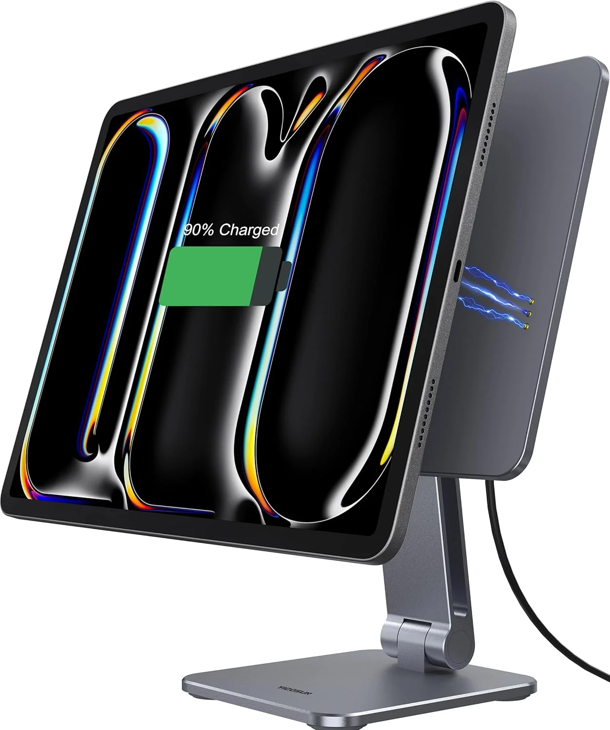 پایه مغناطیسی آیپد با شارژ بی‌سیم، شارژر سریع 18 واتی، پایه مکنده، پنل چرخان 360 درجه و تاشو، فقط برای آیپد پرو 12.9 اینچی (M2/M1/نسل 4/نسل 3) و ایر 13 اینچی (M3/M2)، میز کار/مطالعه - خاکستری