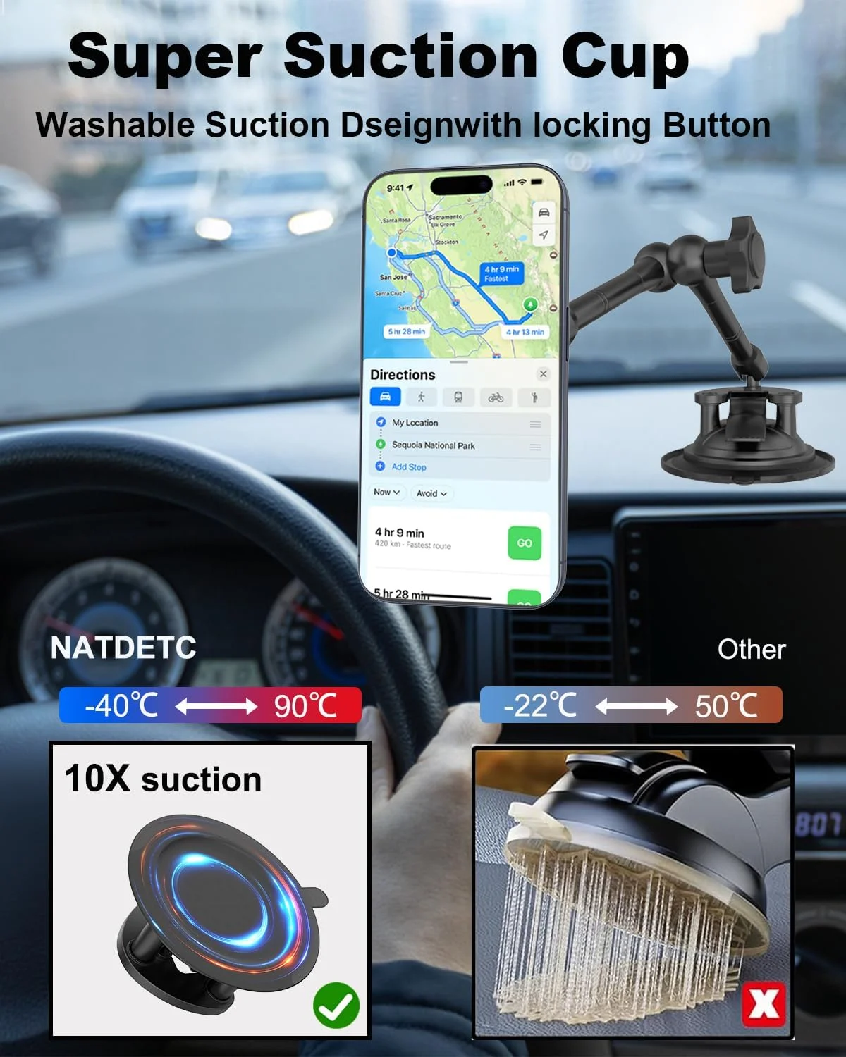 نگهدارنده تبلت مغناطیسی خودرو برای داشبورد و شیشه جلو، [بازوی فلزی بلند انعطاف پذیر] پایه مکنده برای کامیون، شاسی بلند، ون، مناسب برای دستگاه های 4-11 اینچی آیپد پرو ایر/مینی، آیفون 16/15/14 پرو مکس، گلکسی S23/S22