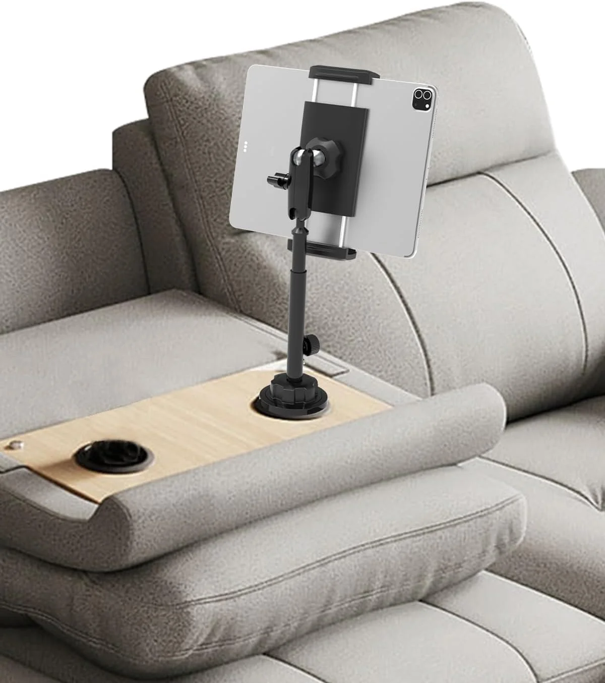 پایه تبلت برای جا لیوانی مبل، [بازوی فلزی بلند] نگهدارنده تبلت جا لیوانی صندلی های تکیه گاه دار، پایه تبلت با سر توپی چرخان 360 درجه برای آیپد، آیفون، گلکسی تب، کیندل، فایر اچ دی و تلفن های 4.7-13 اینچی