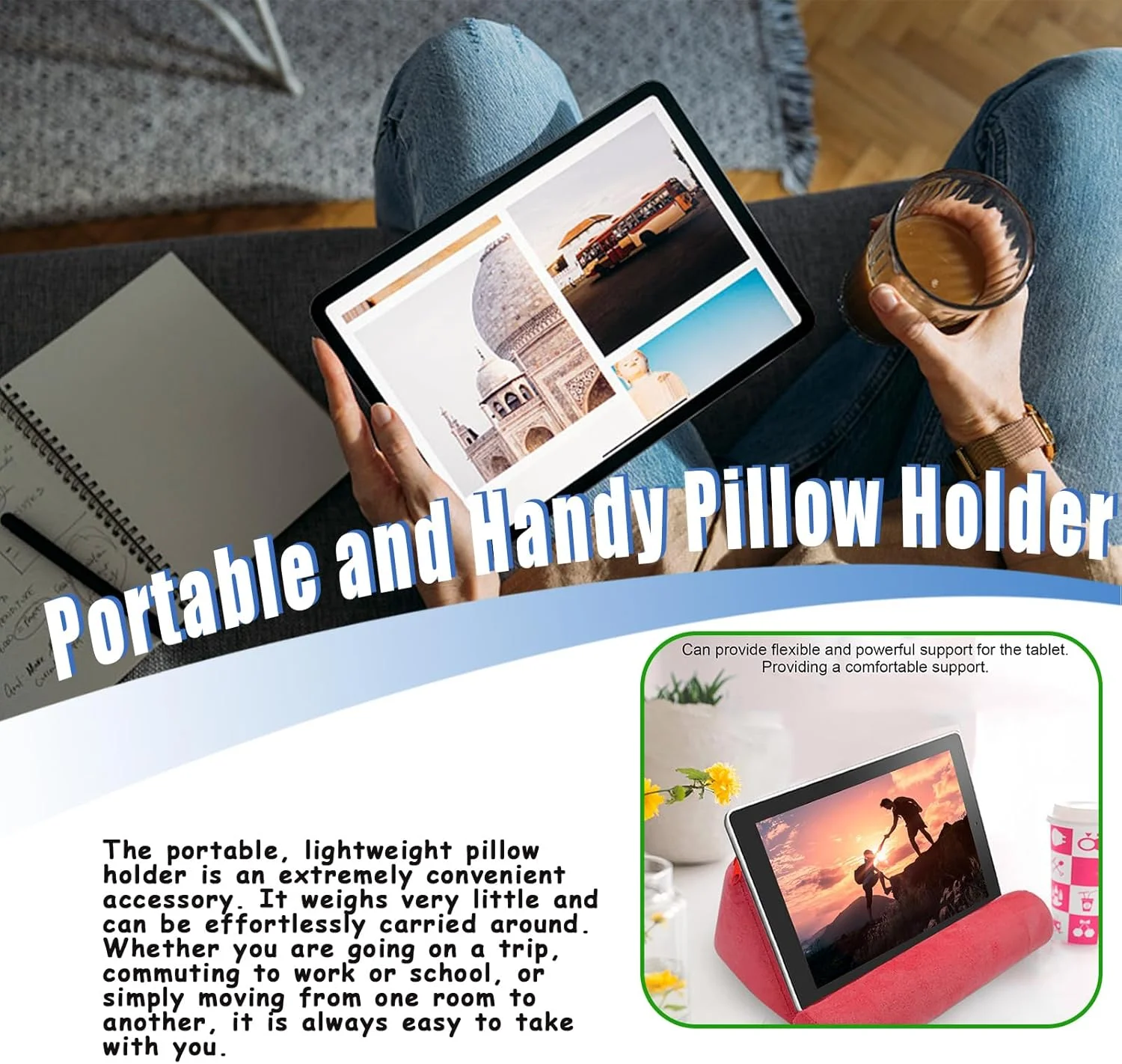 پایه نگهدارنده تبلت بالشتی، نگهدارنده موبایل، پایه بالشتی آیپد، کوسن استراحت تخت Samhousing، نگهدارنده تبلت برای کتاب، کیندل، تبلت، آیپد، تلفن های هوشمند، مجلات
