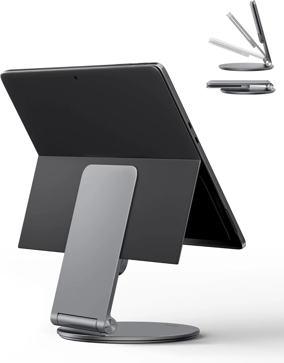 پایه نگهدارنده LULULOOK برای Surface Pro/Go - آلیاژ آلومینیوم با پایه چرخان 360 درجه، نگهدارنده/بالابر تبلت تاشو برای Microsoft Surface Pro 7/8/9/10/11 و Go 2/3/4 | لوازم جانبی میز کار قابل حمل، خاکستری