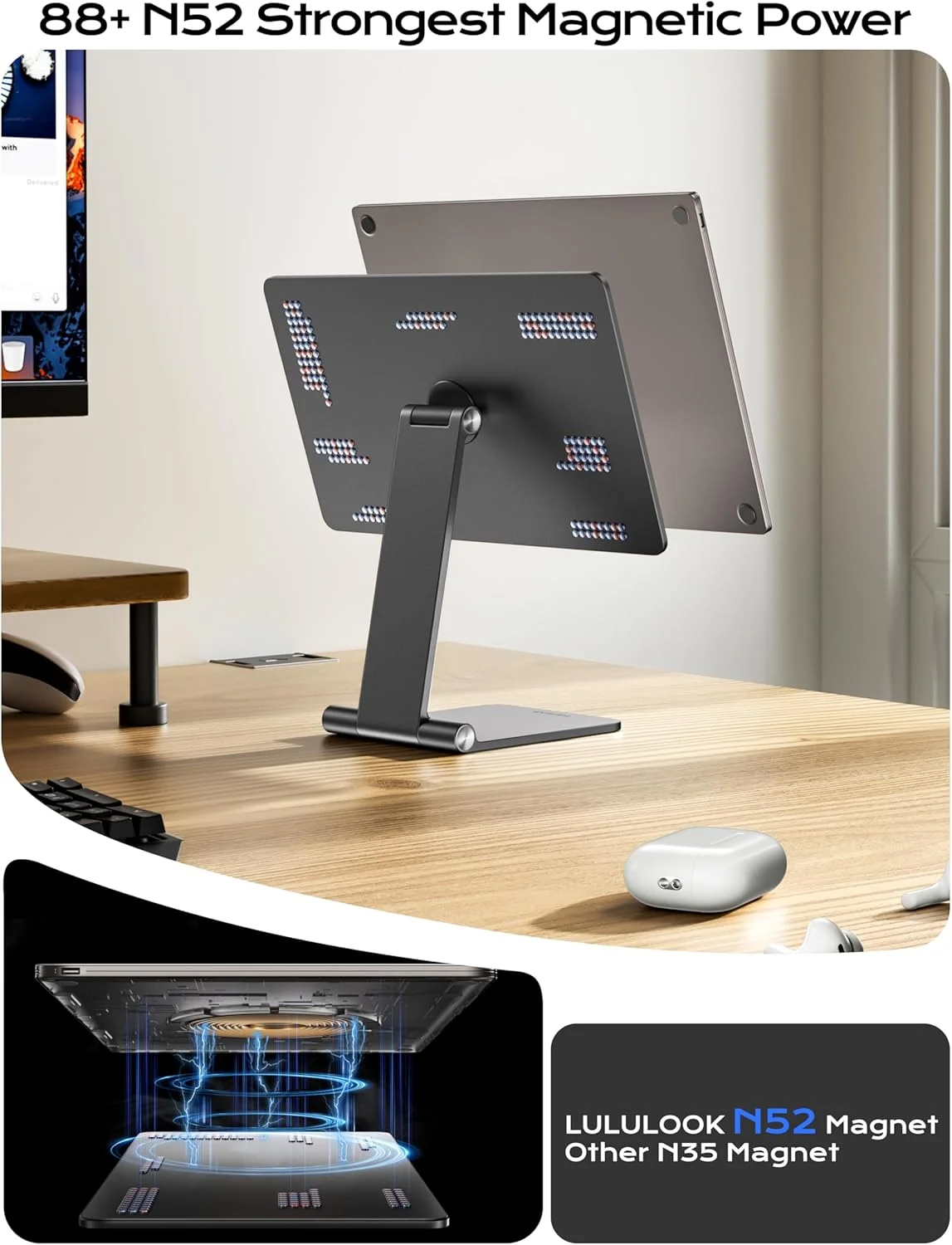 پایه مغناطیسی LULULOOK برای ریمارکبل پیپر پرو ۱۱.۸ اینچی (۲۰۲۴)، پایه تبلت آلیاژ آلومینیوم تاشو با قابلیت تنظیم ۳۶۰ درجه، مغناطیس قوی با پایه پد ضد لغزش