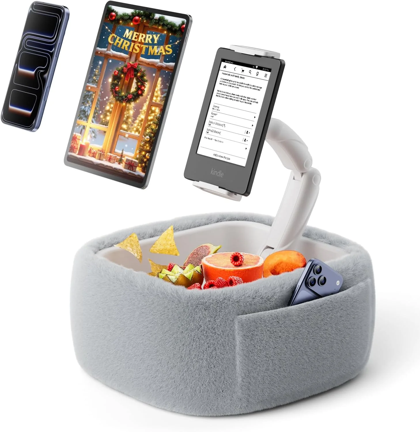 پایه نگهدارنده تبلت و کتاب LULULOOK با روکش نرم و جای خوراکی و بازوی تاشو، سازگار با آیپد، تلفن و تبلت‌های 4.7 تا 14.6 اینچی برای مطالعه در تخت