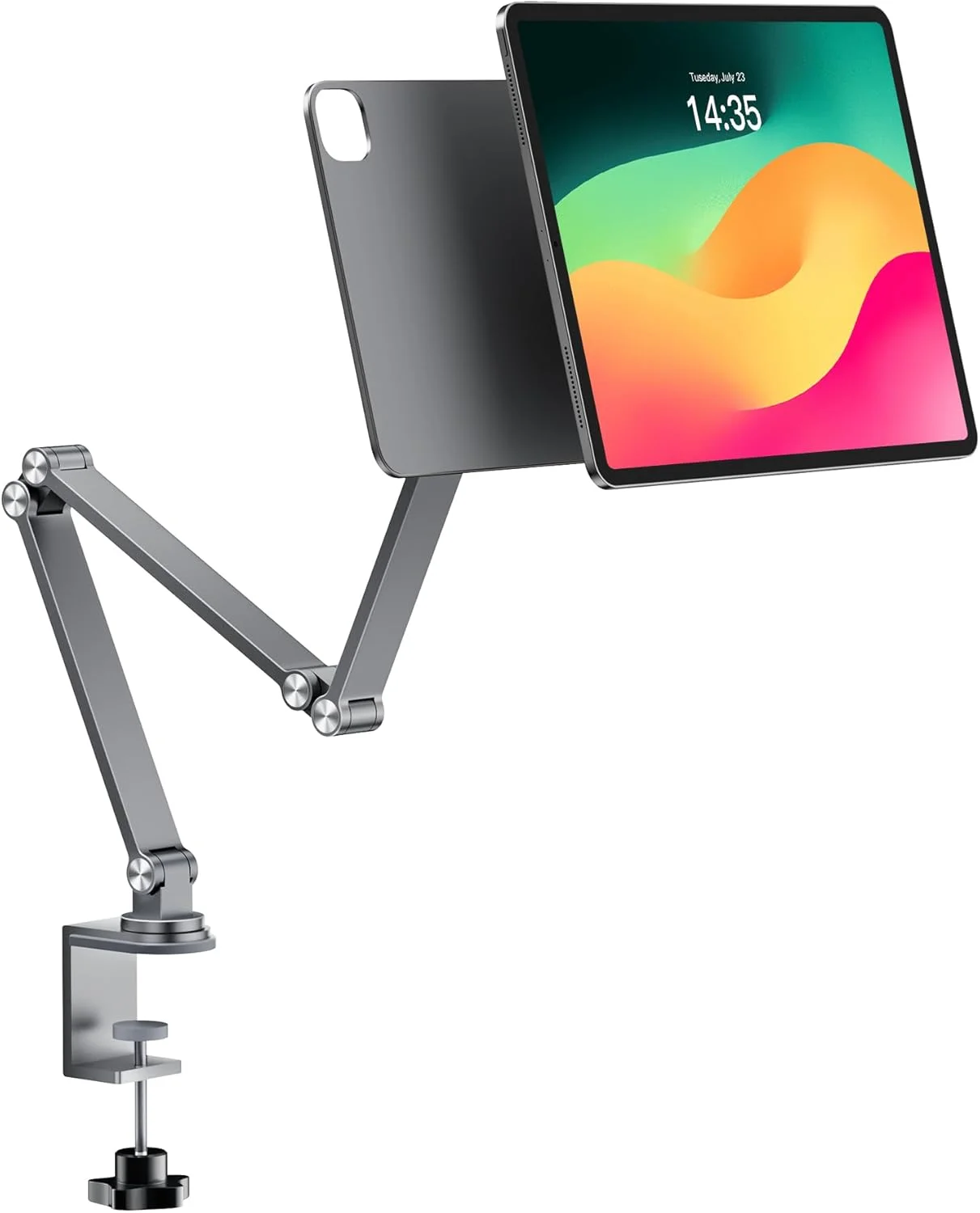 پایه مغناطیسی LULULOOK برای آیپد پرو 12.9 اینچ نسل 3/4/5/6 و ایر 13 اینچ M2/M3 - پایه آیپد آلومینیومی سنگین برای میز با بازوی تاشو و پایه گیره چرخان 360 درجه