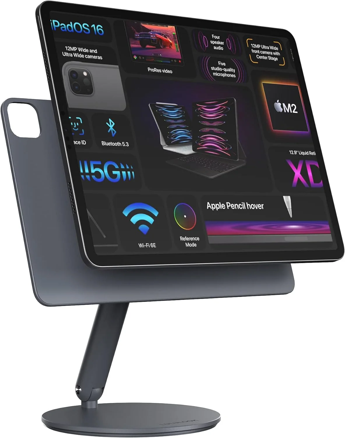 پایه مغناطیسی آیپد LULULOOK برای آیپد پرو 12.9 اینچی، آیپد ایر 13 اینچی M2 (2024)، پایه تبلت آلیاژ آلومینیوم چرخان 360 درجه برای میز، نگهدارنده تاشو آیپد برای آیپد پرو 12.9 اینچی نسل 6/5/4/3، آیپد ایر 13 اینچی