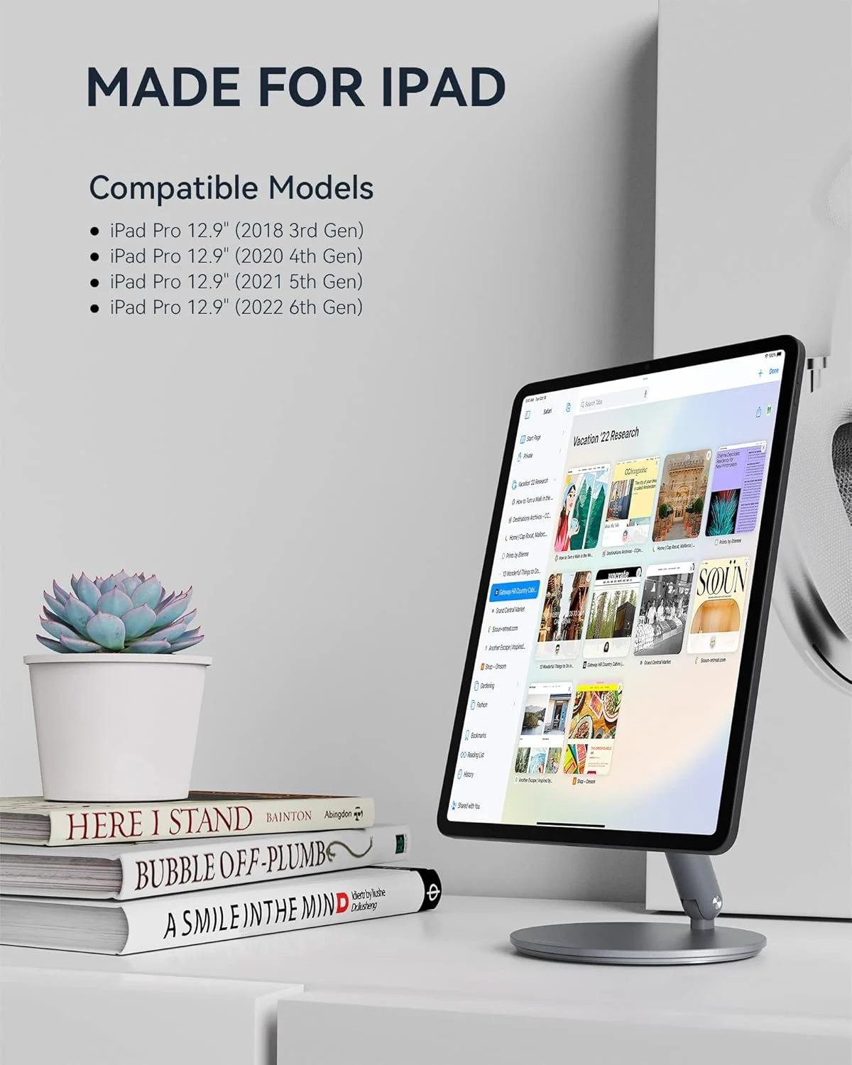 پایه مغناطیسی آیپد LULULOOK برای آیپد پرو 12.9 اینچی، آیپد ایر 13 اینچی M2 (2024)، پایه تبلت آلیاژ آلومینیوم چرخان 360 درجه برای میز، نگهدارنده تاشو آیپد برای آیپد پرو 12.9 اینچی نسل 6/5/4/3، آیپد ایر 13 اینچی