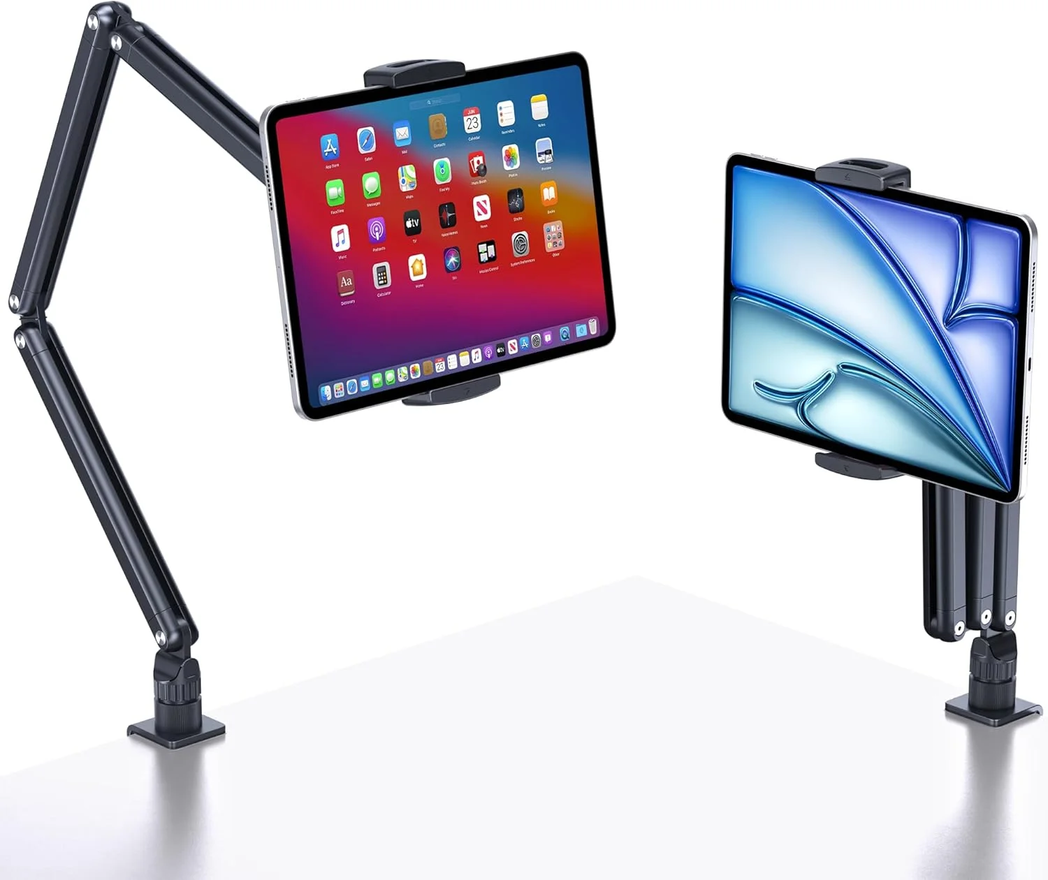 پایه نگهدارنده تبلت، بازوی قابل افزایش طول برای میز، پایه آلومینیومی با قابلیت چرخش 360 درجه با پایه فلزی، سازگار با تبلت ها و تلفن های 4.7 تا 13 اینچی، Samsung Galaxy، Kindle Fire HD