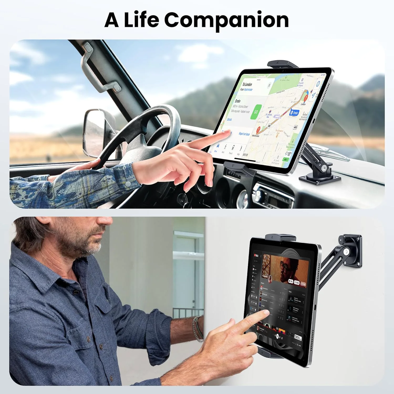 نگهدارنده تبلت سنگین برای کامیون و خودرو، نگهدارنده آلومینیومی آیپد برای داشبورد خودرو با پایه قفل شونده، پایه تبلت جهانی قابل تنظیم 360 درجه برای آیپد پرو/ایر/مینی/گلکسی تب/تلفن های 4.7-12.9 اینچی