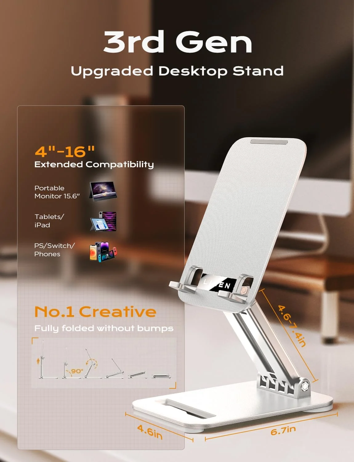 پایه تبلت LISEN برای آیپد، نگهدارنده رومیزی تبلت، لوازم جانبی تاشو رومیزی اداری خانگی، مناسب برای تبلت، کتابخوان، آیفون 4 تا 15.9 اینچ، مشکی (سفید)