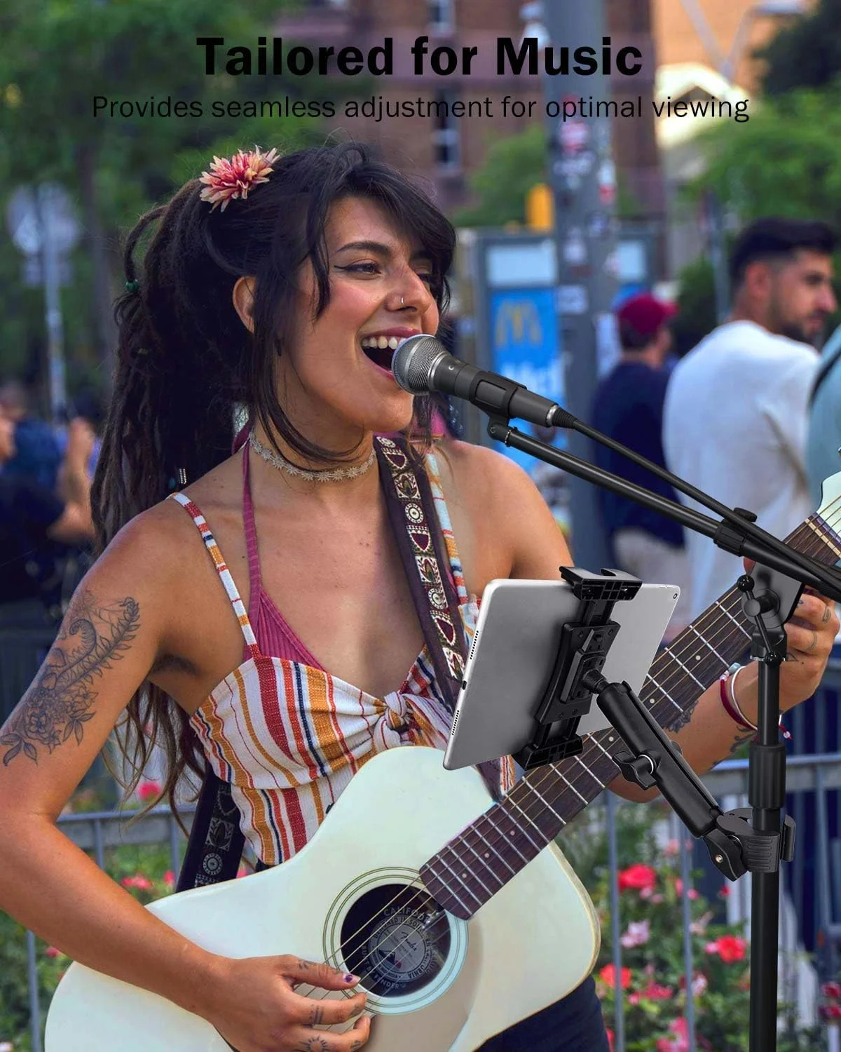 پایه نگهدارنده تبلت و گوشی برای پایه میکروفون، پایه نت موسیقی، گیره نصب روی دسته دوچرخه ثابت و تردمیل، مناسب برای تبلت و گوشی های 4 تا 13.5 اینچ