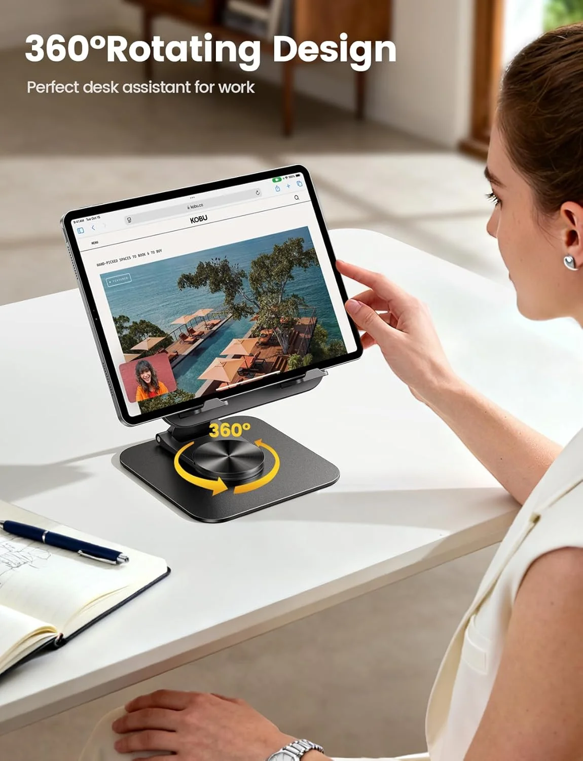 پایه تبلت قابل تنظیم Lamicall برای میز - [فوق العاده باریک و تاشو] پایه تبلت با قابلیت چرخش 360 درجه با پایه سنگین، نگهدارنده تبلت برای دستگاه های 4.7-13 اینچی، آیپد پرو ایر مینی، کیندل، آیفون 17 پرو مکس