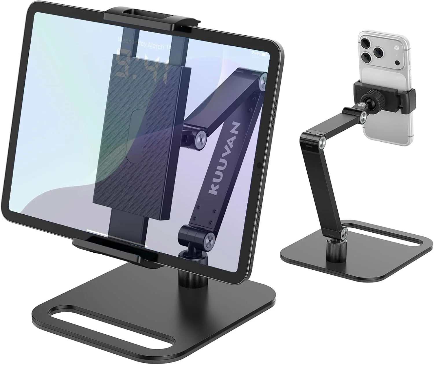 پایه نگهدارنده تبلت برای آیپد، پایه نگهدارنده مانیتور قابل حمل 15.6 و 17.3 اینچی، بازوی تاشو آلیاژ آلومینیوم با قابلیت چرخش 360 درجه، سازگار با تبلت، تلفن همراه 4.7 تا 17.3 اینچی (مشکی)