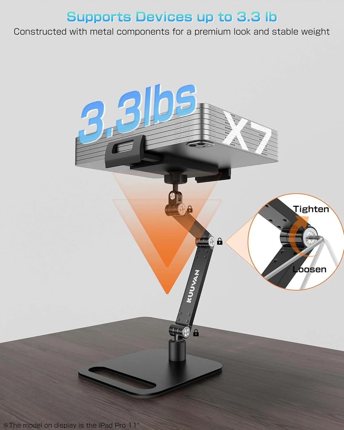 پایه نگهدارنده تبلت برای آیپد، پایه نگهدارنده مانیتور قابل حمل 15.6 و 17.3 اینچی، بازوی تاشو آلیاژ آلومینیوم با قابلیت چرخش 360 درجه، سازگار با تبلت، تلفن همراه 4.7 تا 17.3 اینچی (مشکی)