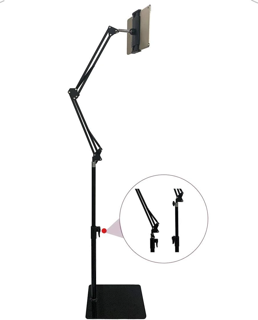 پایه نگهدارنده رومیزی قابل تنظیم ارتفاع و زاویه برای آیپد، آیفون، تبلت سامسونگ گلکسی، کیندل، پایه نگهدارنده جهانی 360 درجه قابل تنظیم برای دستگاه های 3.5 تا 11 اینچی، حداکثر ارتفاع 59 اینچ (مشکی)