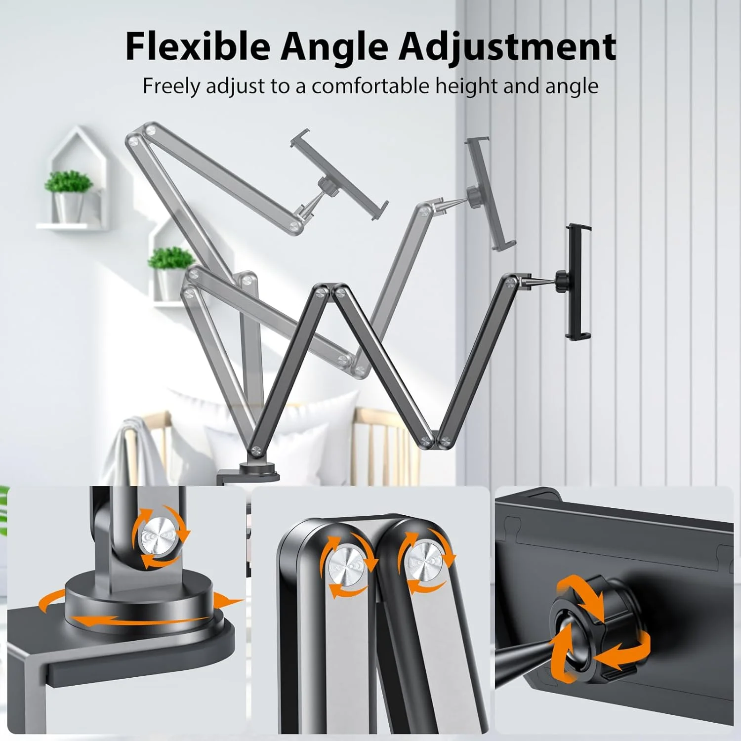 پایه تبلت رومیزی آلیاژ آلومینیوم KU XIU، نگهدارنده بازوی تاشو قابل تنظیم سازگار با آیپد 10/9، آیپد پرو ایر مینی 13/12.9/11 اینچی، مانیتور قابل حمل 7-15.6 اینچی، سامسونگ گلکسی تب S9/FE/A9/S6