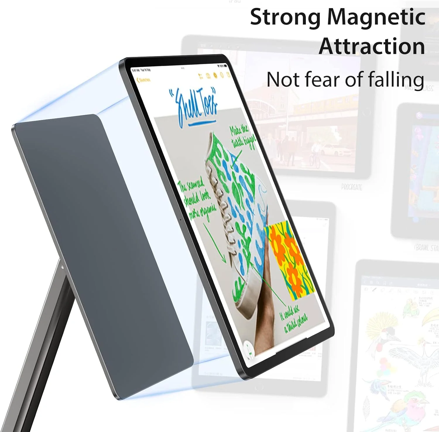 پایه بازوی مغناطیسی KU XIU فقط برای آیپد پرو ۱۱ اینچ M4/M5، پایه تبلت تاشو آلیاژ آلومینیوم ممتاز برای کار، نگهدارنده قابل تنظیم چند گره ای قابل حمل رومیزی آیپد