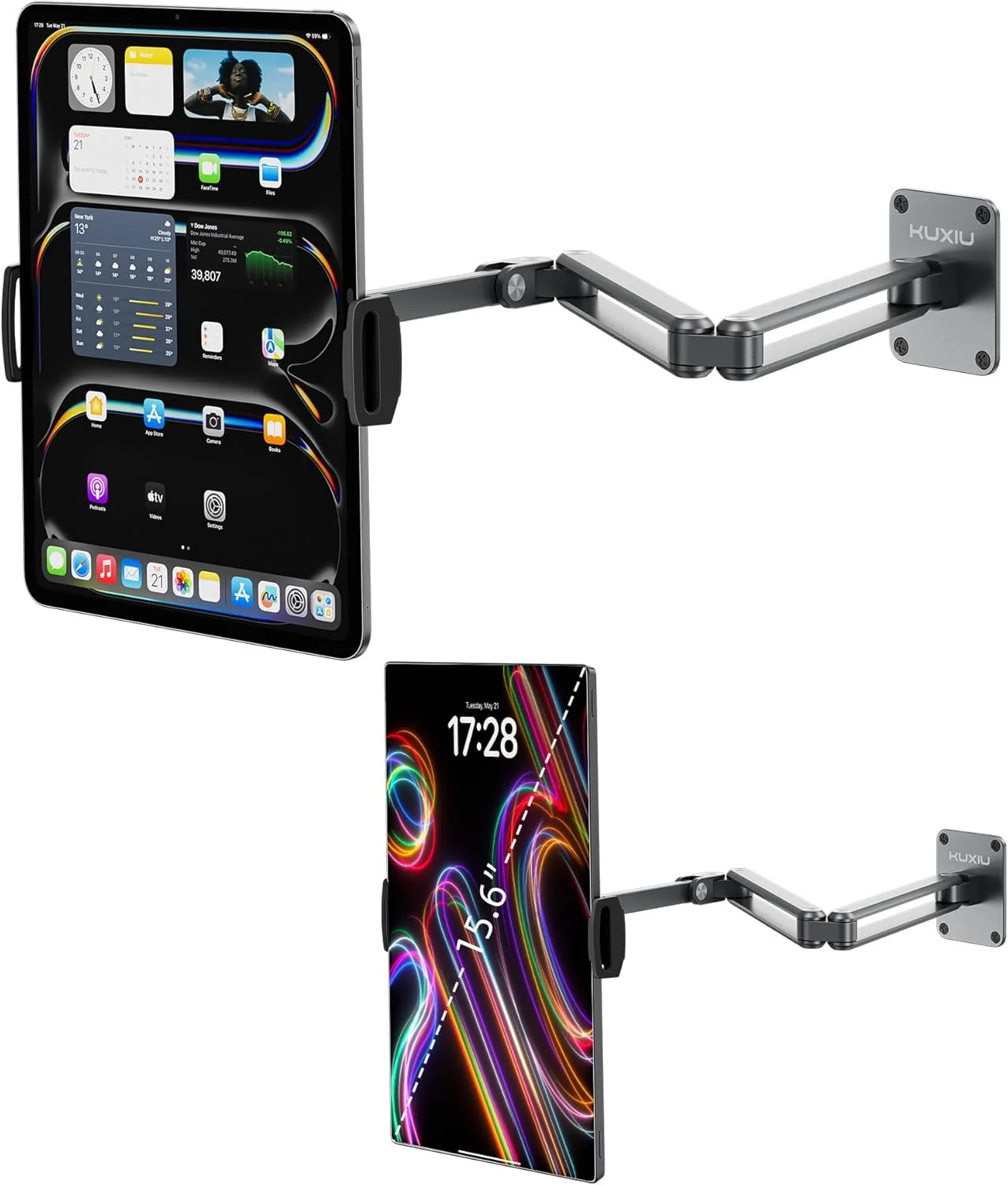 نگهدارنده دیواری تبلت آلیاژ آلومینیوم KU XIU برای آیپد، پایه مانیتور تاشو قابل حمل با قابلیت تنظیم 360 درجه برای آیپد پرو ایر 13/11 اینچ 2024، آیپد 10/9، سامسونگ گلکسی تب، تبلت 7-15.6 اینچی
