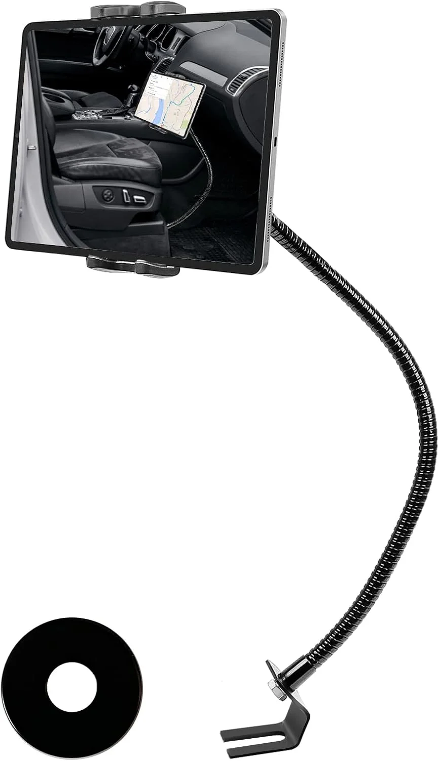 پایه تبلت برای صندلی خودرو یا کامیون با بازوی خرطومی بلند 50 سانتی‌متری و پایه سنگین کف خودرو مناسب برای آیپد پرو 12.9، ایر، مینی، سامسونگ گلکسی تب، آیفون و سایر گوشی‌ها و تبلت‌های 4 تا 13 اینچی