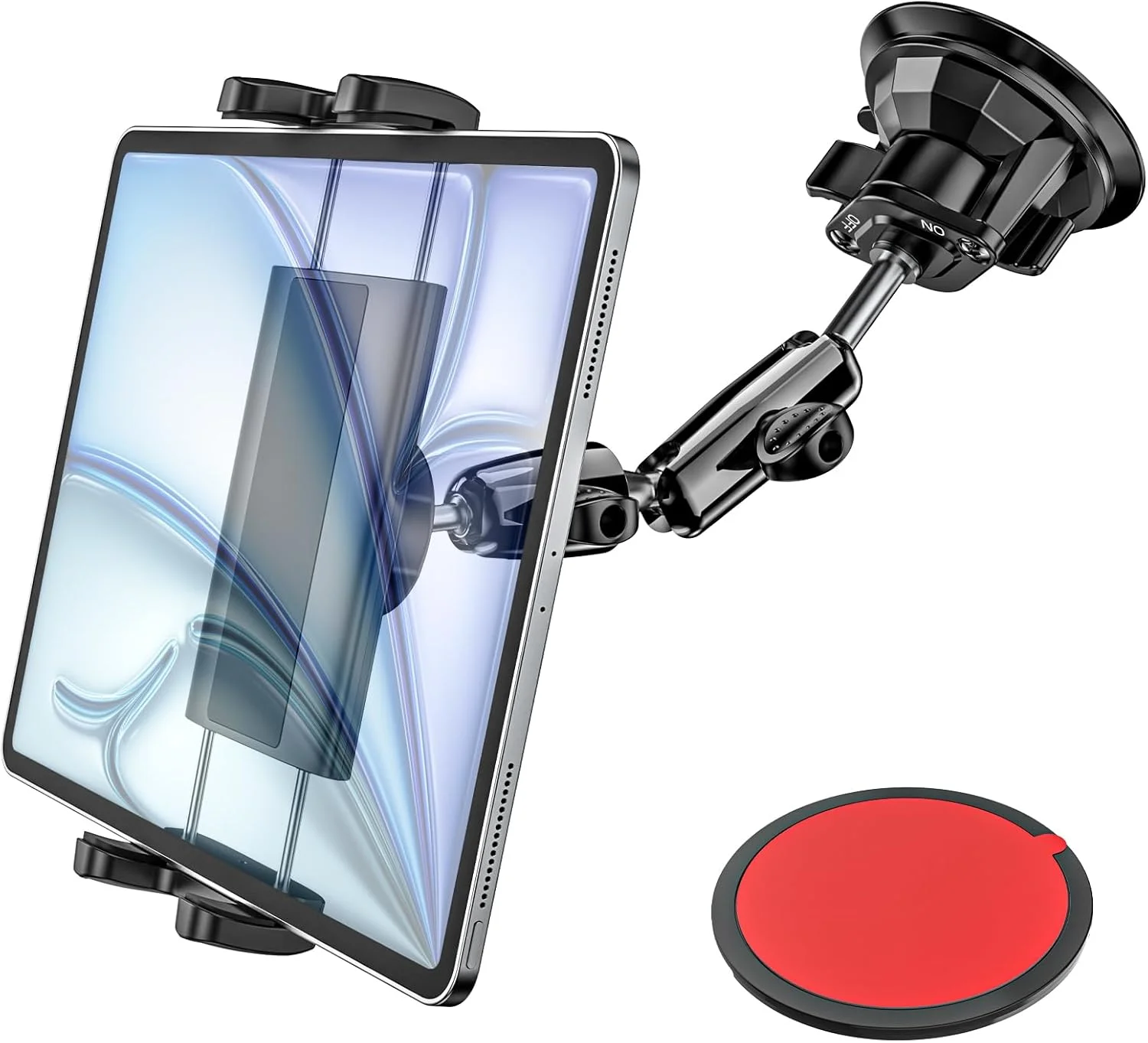 نگهدارنده تبلت برای شیشه جلو/داشبورد خودرو، پایه آیپد [فوق العاده مکنده] برای کامیون با بازوی فلزی، پایه تبلت سنگین برای آیپد پرو ایر مینی، آیفون 16، تب های گلکسی، دستگاه 4.7-12.9 اینچی