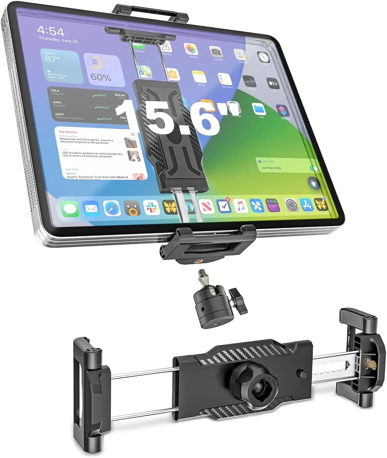 نگهدارنده سه پایه آیپد برای تبلت و گوشی 5.5-15.6 اینچی با رزوه پیچ 1/4 اینچی و سر توپی، اتصال دهنده سر توپی 17 میلی متری گیره تبلت مناسب برای آیپد پرو 12.9، ایر مینی، گلکسی تب، آیفون