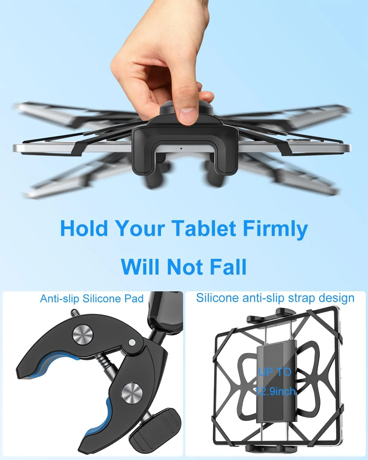 نگهدارنده فلزی تبلت برای میله ویلچر، سکان قایق، کالسکه، دوچرخه، گاری گلف، پایه میکروفون، موتورسیکلت، گیره فرمان دوچرخه برای آیپد پرو 12.9، ایر، مینی، گلکسی تب، تبلت ها و تلفن های 4-13 اینچی نگهدارنده فلزی تبلت برای میله ویلچر، سکان قایق، کالسکه، دوچرخه، گاری گلف، پایه میکروفون، موتورسیکلت، گیره فرمان دوچرخه برای آیپد پرو 12.9، ایر، مینی، گلکسی تب، تبلت ها و تلفن های 4-13 اینچی