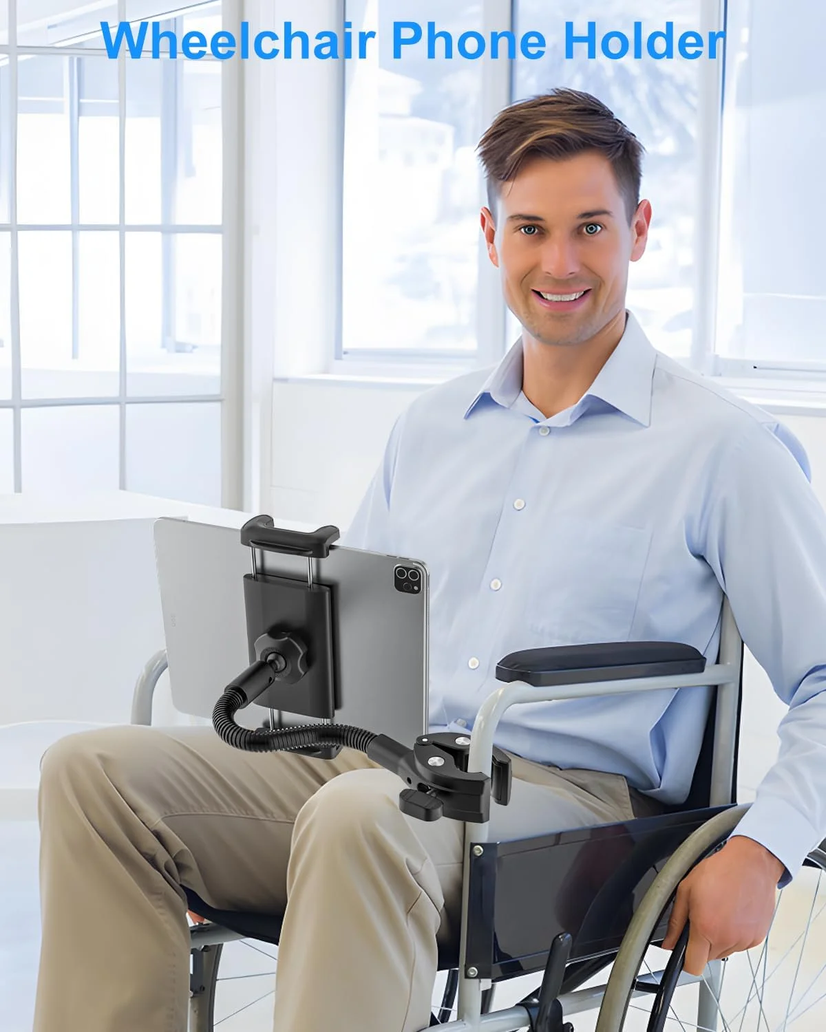 نگهدارنده تبلت برای دوچرخه ثابت، نگهدارنده گردنی تبلت برای ویلچر، کالسکه، دوچرخه سواری داخل سالن، دوچرخه باشگاه، تردمیل، پایه میکروفون، سازگار با آیپد پرو ایر مینی، تبلت های گلکسی، تبلت های 4.7-12.9 اینچی